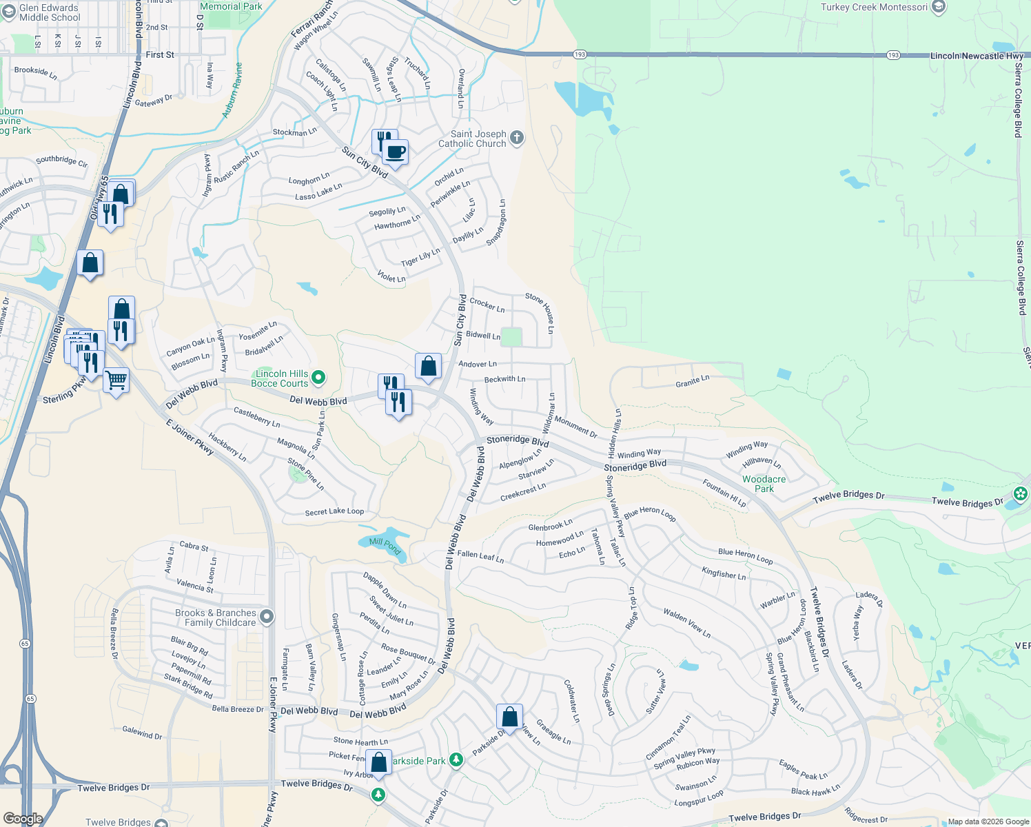 map of restaurants, bars, coffee shops, grocery stores, and more near 1789 Monument Drive in Lincoln