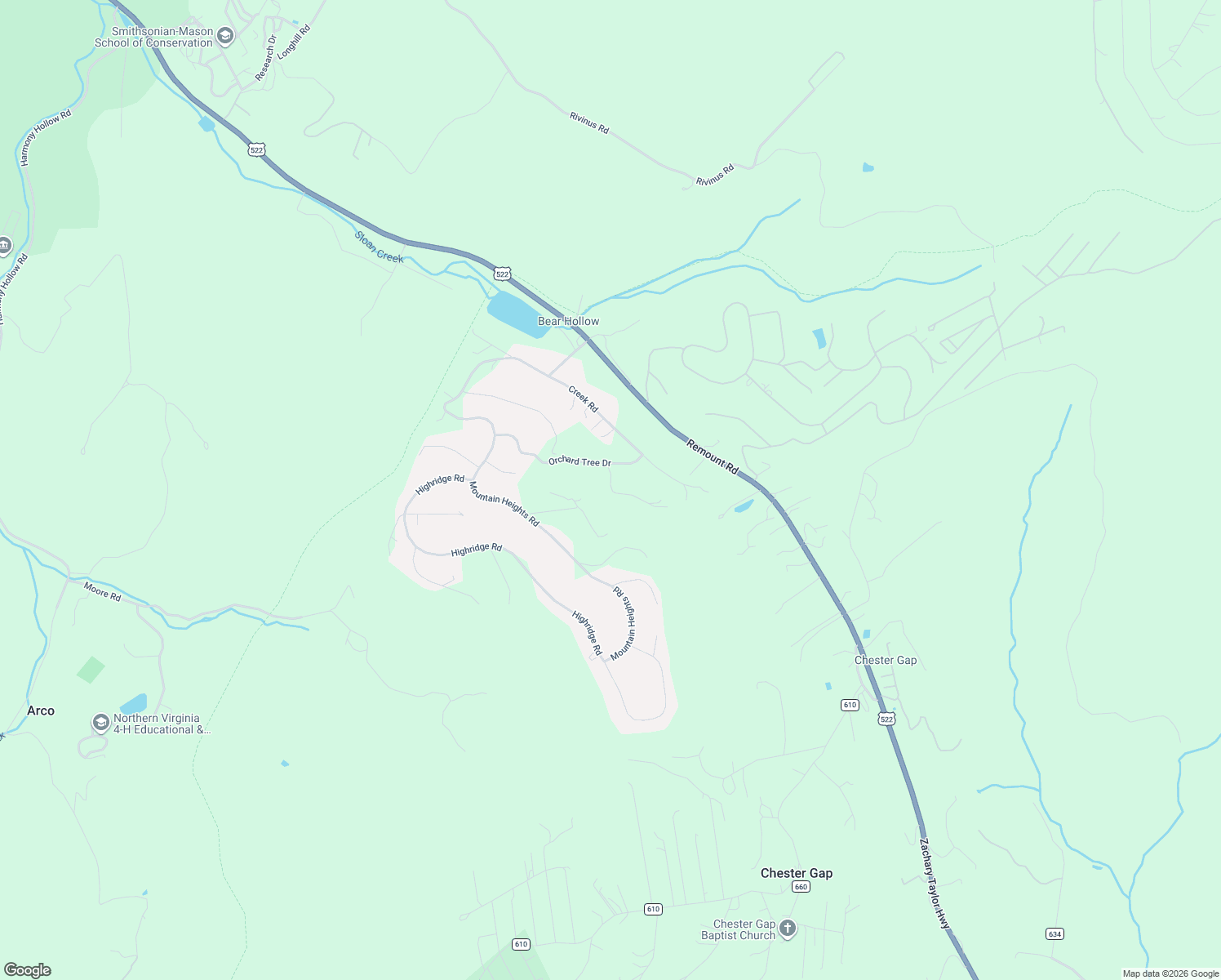 map of restaurants, bars, coffee shops, grocery stores, and more near 44 Hickory Tree Road in Front Royal