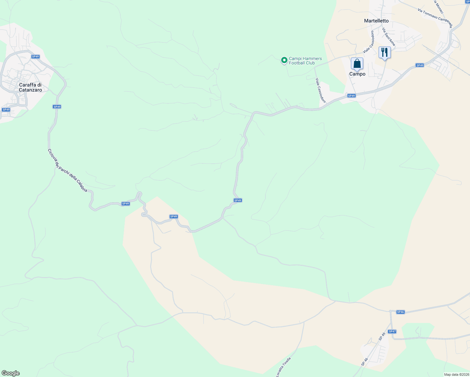 map of restaurants, bars, coffee shops, grocery stores, and more near 15 Contrada Serratonda in Provincia di Catanzaro