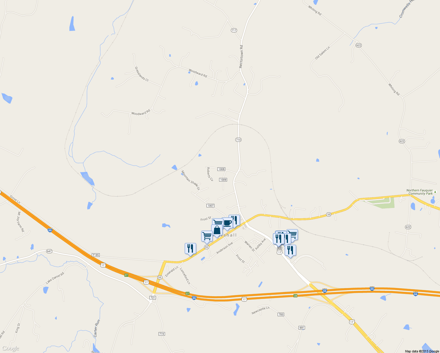 map of restaurants, bars, coffee shops, grocery stores, and more near 4074 Stanberry Avenue in Marshall