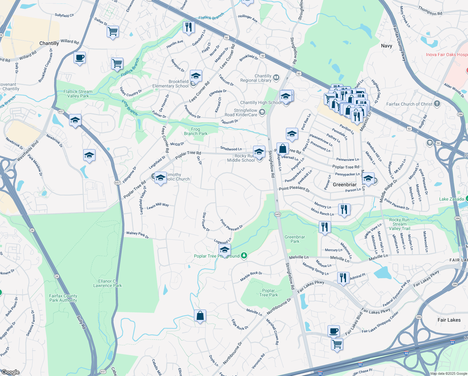 map of restaurants, bars, coffee shops, grocery stores, and more near 13426 Black Gum Court in Chantilly