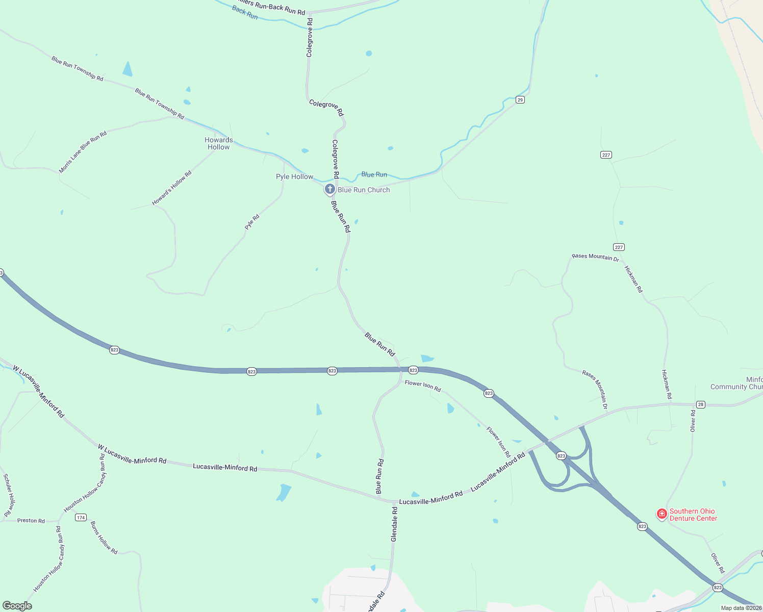map of restaurants, bars, coffee shops, grocery stores, and more near 846 Blue Run Road in Minford