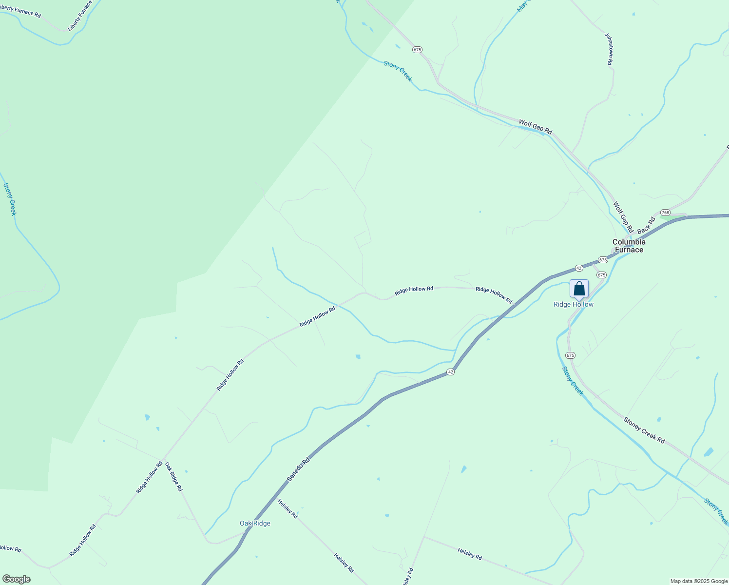 map of restaurants, bars, coffee shops, grocery stores, and more near Three Mile Bank Lane in Shenandoah County