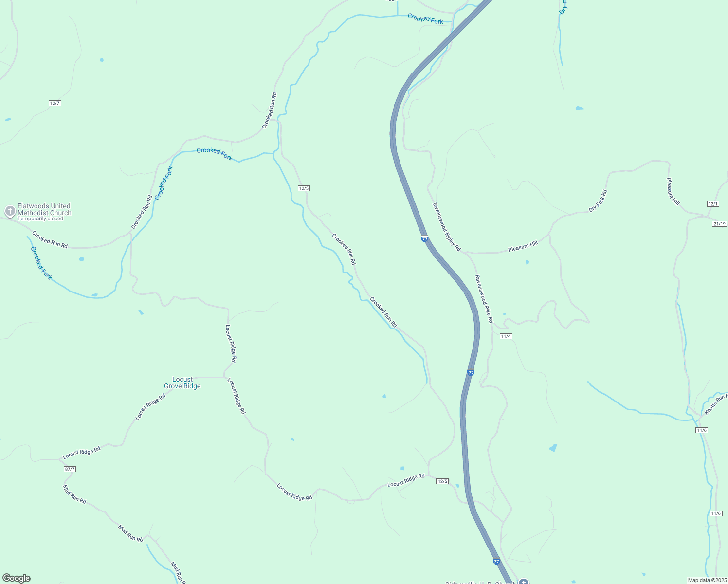 map of restaurants, bars, coffee shops, grocery stores, and more near 1541 Crooked Run Road in Ripley