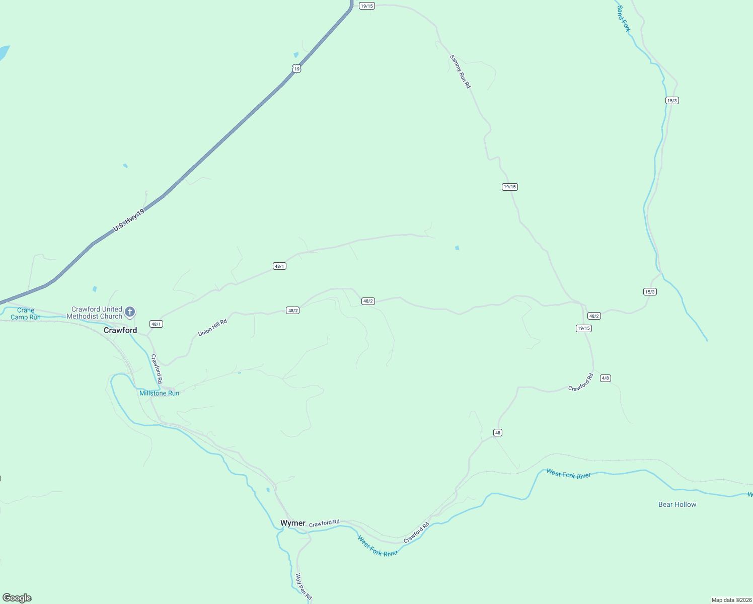 map of restaurants, bars, coffee shops, grocery stores, and more near Union Hill Road in Crawford