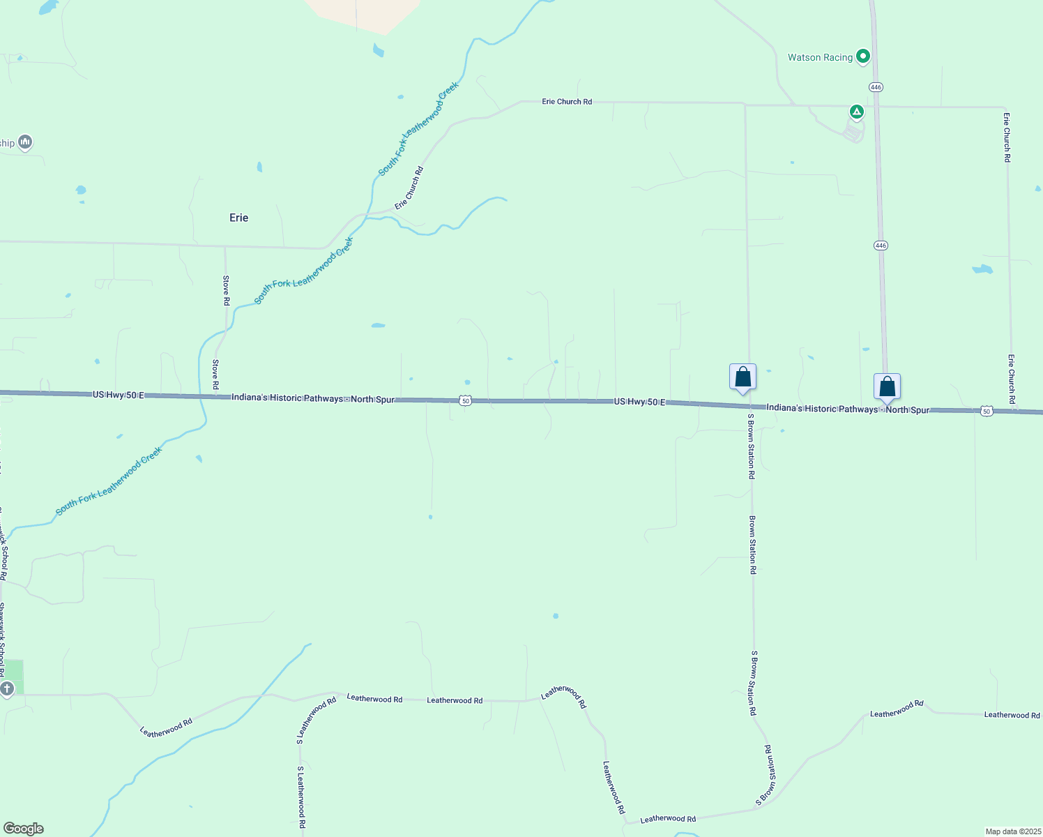 map of restaurants, bars, coffee shops, grocery stores, and more near 4926 US Highway 50 East in Bedford