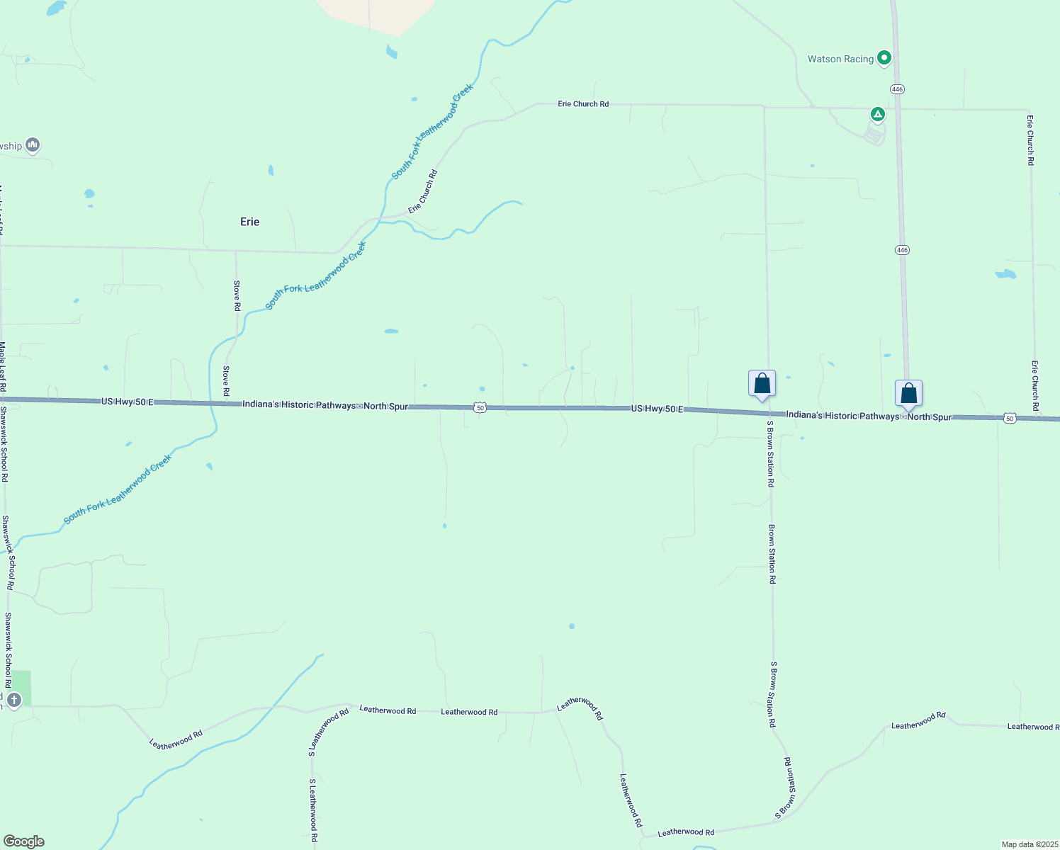map of restaurants, bars, coffee shops, grocery stores, and more near 4926 US Highway 50 East in Bedford