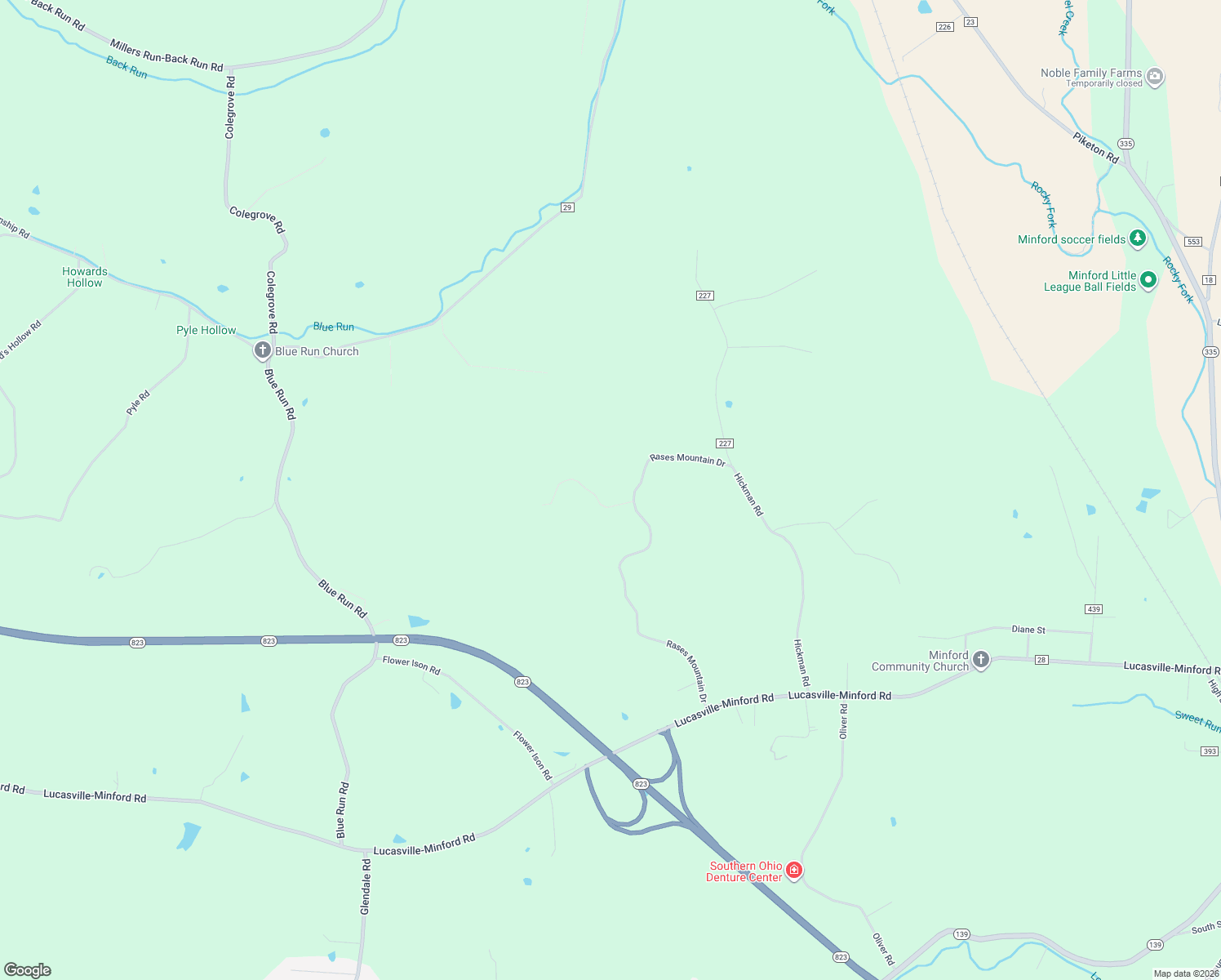 map of restaurants, bars, coffee shops, grocery stores, and more near 797 Rases Mountain Drive in Minford