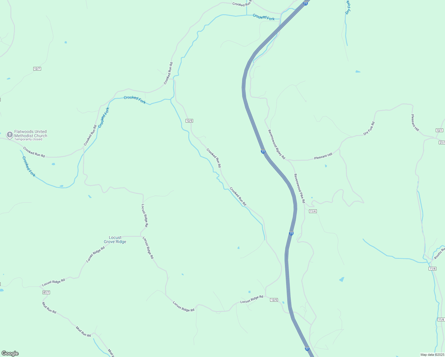 map of restaurants, bars, coffee shops, grocery stores, and more near 1541 Crooked Run Road in Ripley
