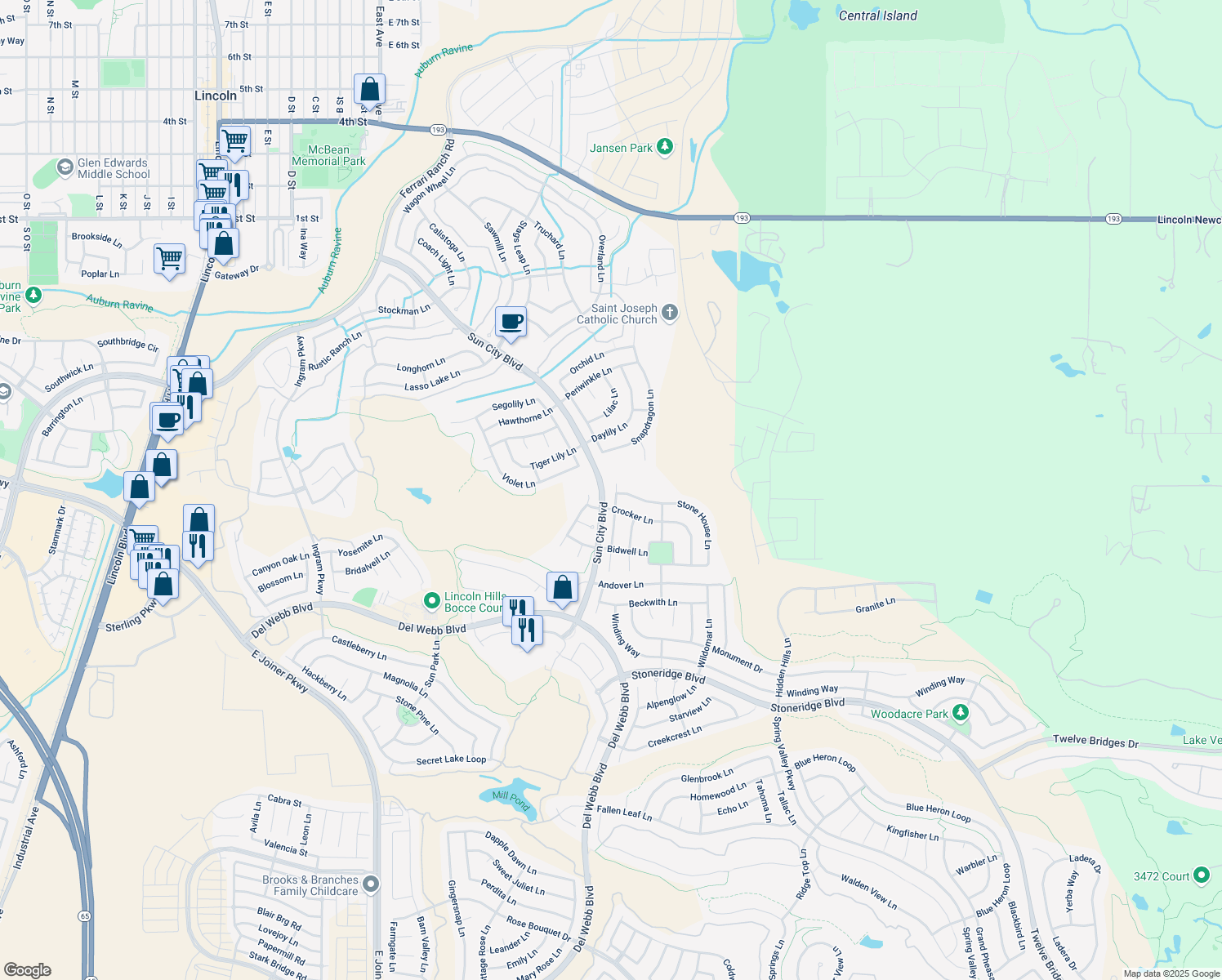 map of restaurants, bars, coffee shops, grocery stores, and more near 300 Geary Place in Lincoln