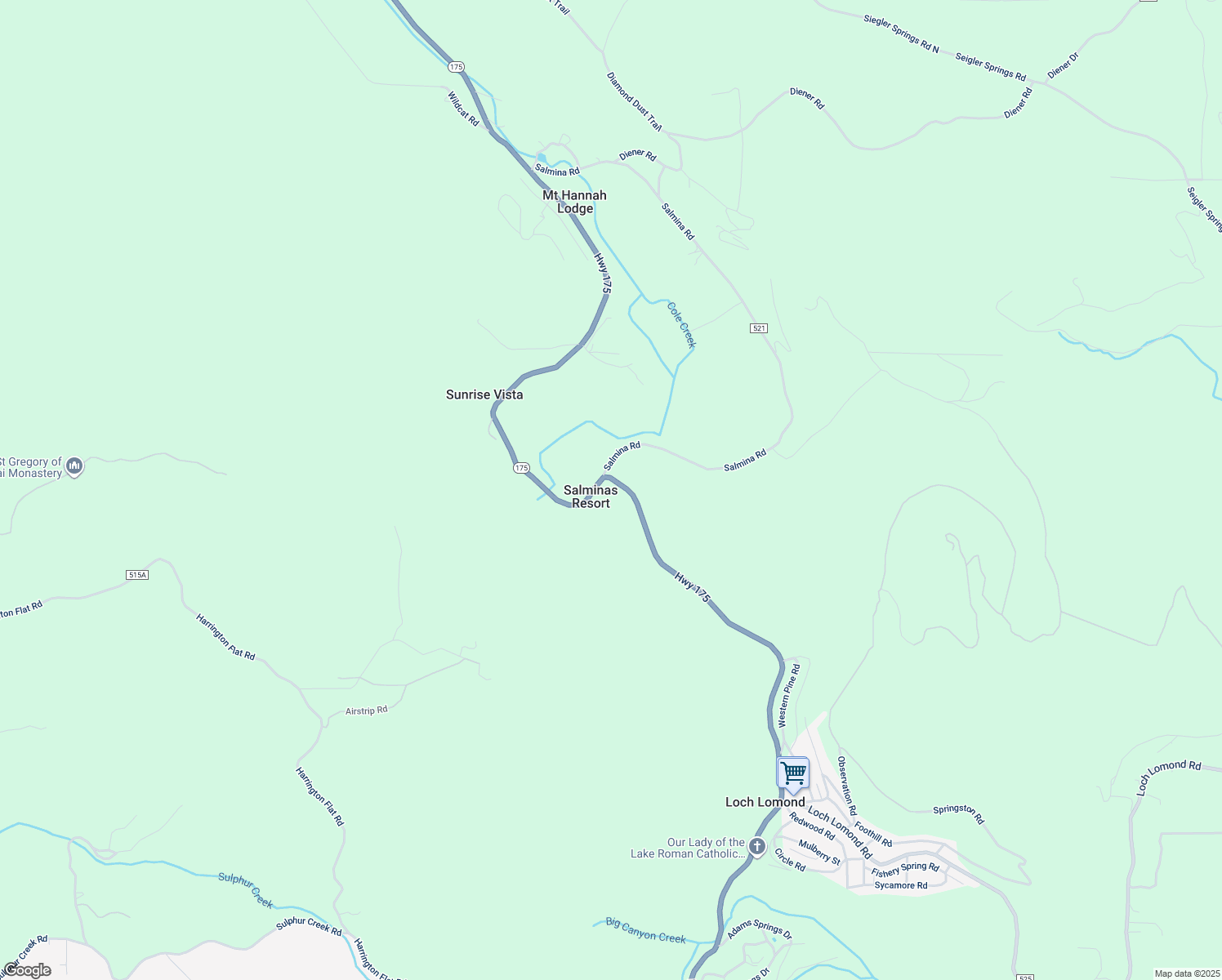 map of restaurants, bars, coffee shops, grocery stores, and more near 10899 Highway 175 in Kelseyville
