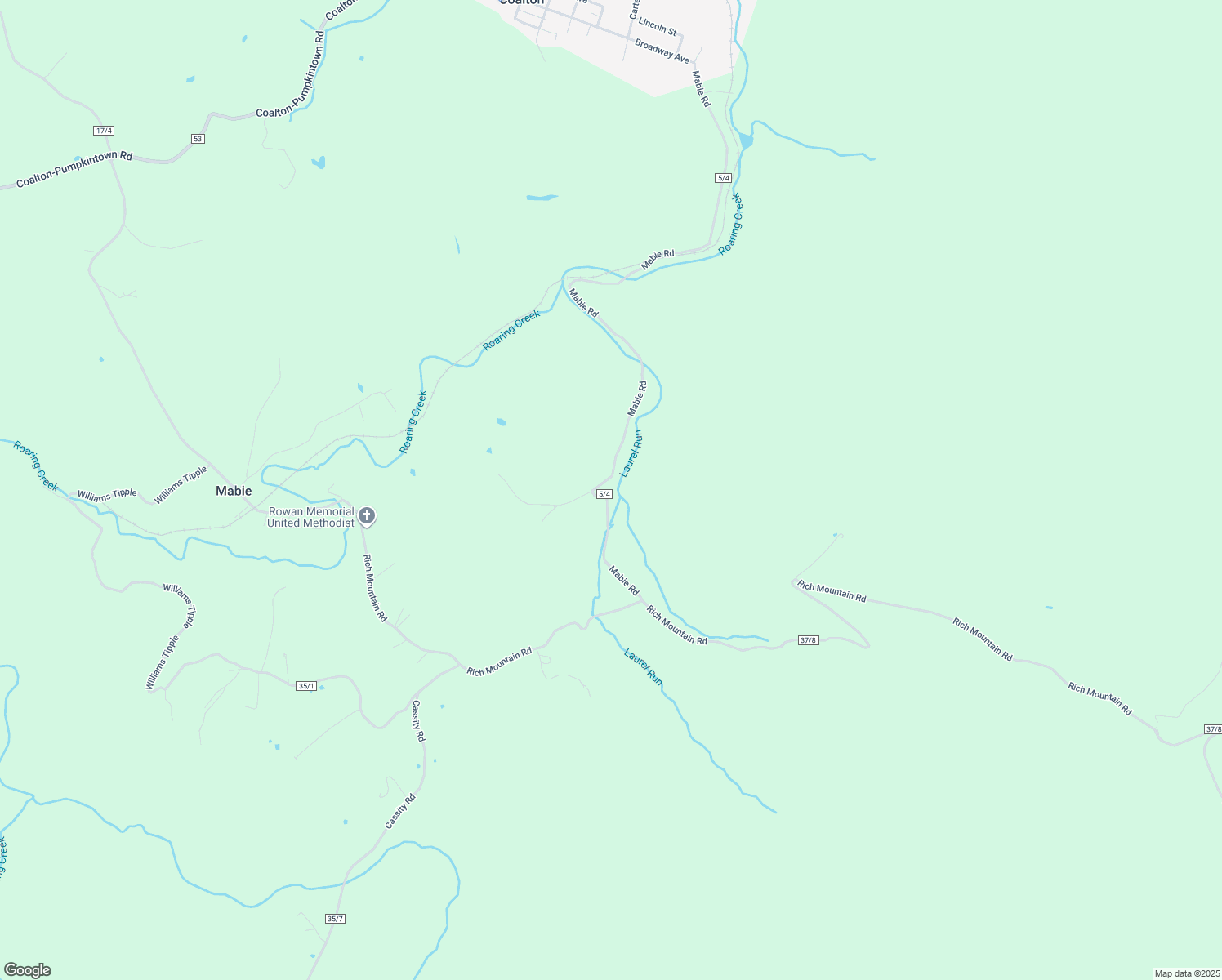 map of restaurants, bars, coffee shops, grocery stores, and more near 1651 Mabie Road in Mabie