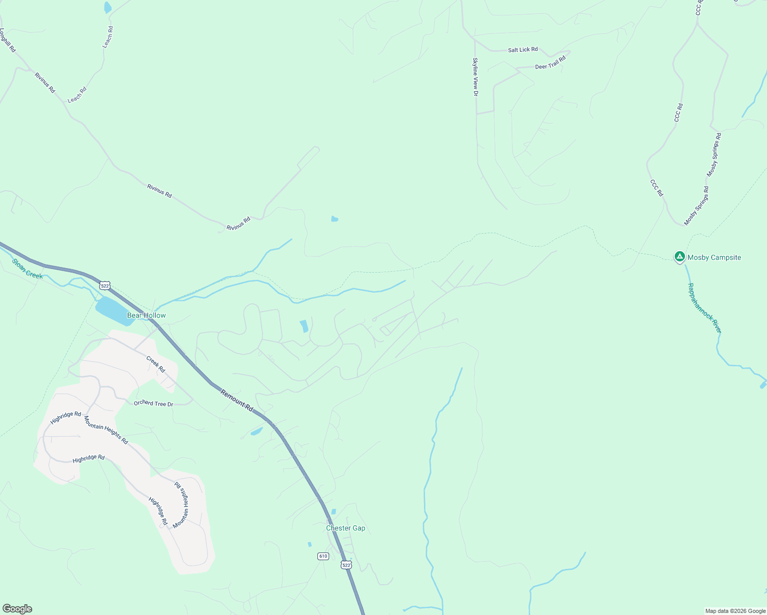 map of restaurants, bars, coffee shops, grocery stores, and more near 150 Forest Drive in Chester Gap