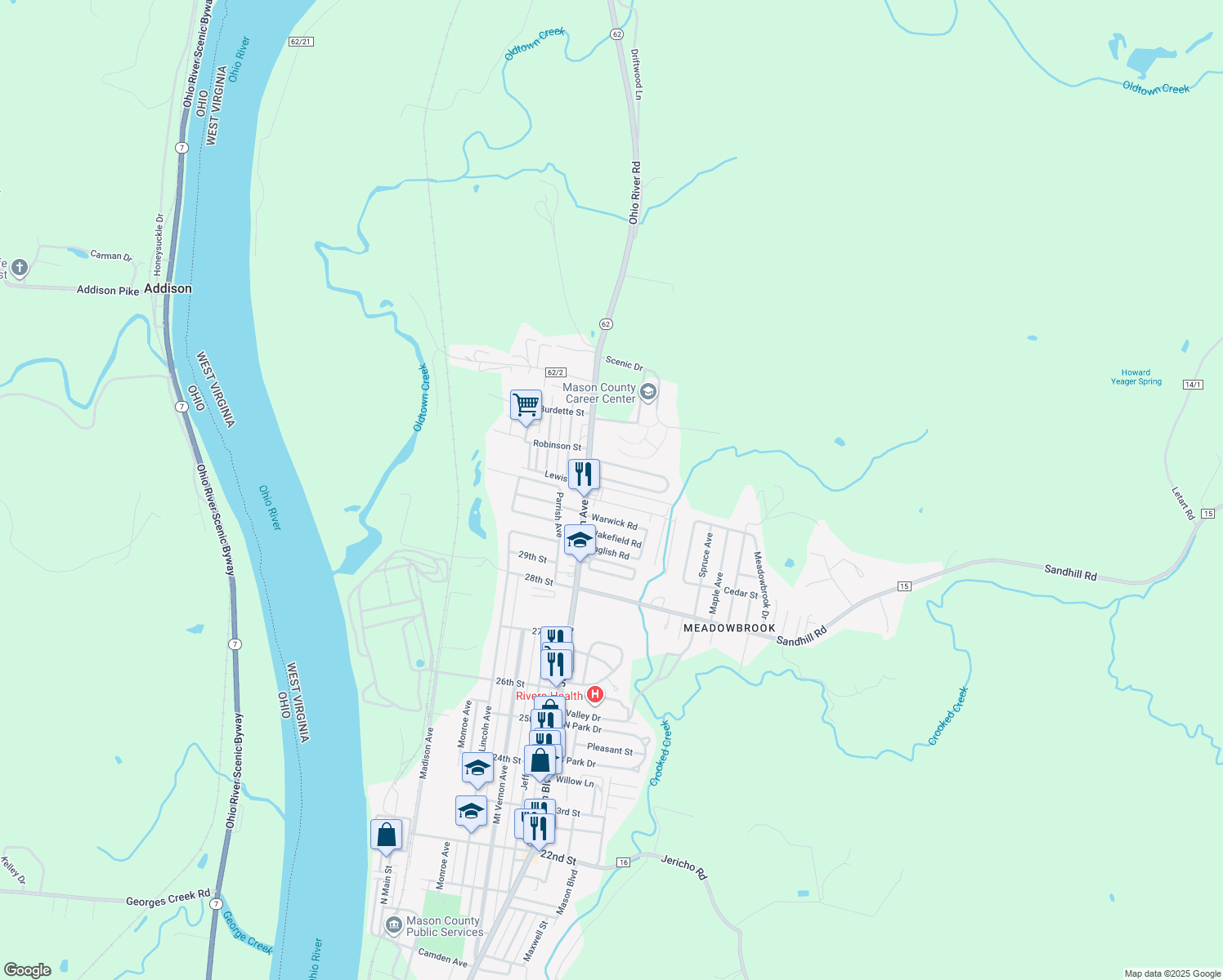 map of restaurants, bars, coffee shops, grocery stores, and more near 822 Armigton Drive in Point Pleasant