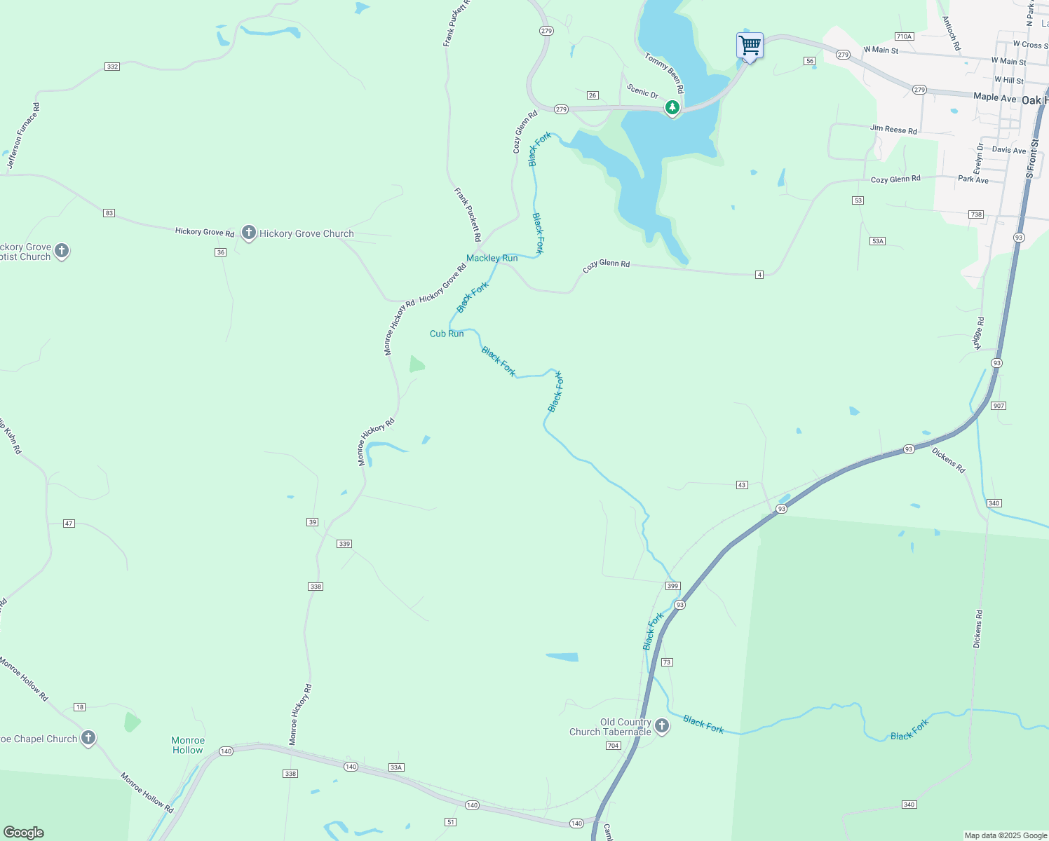 map of restaurants, bars, coffee shops, grocery stores, and more near in Oak Hill