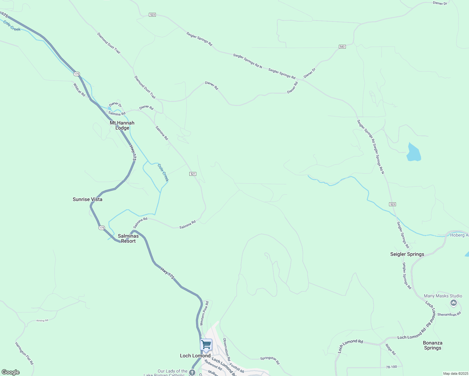 map of restaurants, bars, coffee shops, grocery stores, and more near 10512 Rosa Trail in Kelseyville