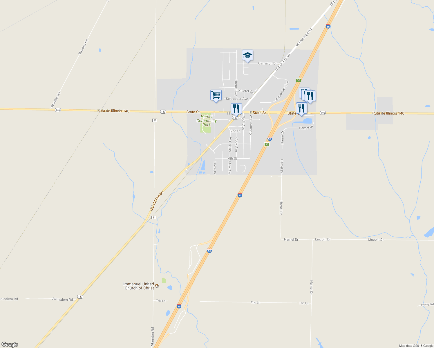 map of restaurants, bars, coffee shops, grocery stores, and more near 420 Trotter Drive in Hamel