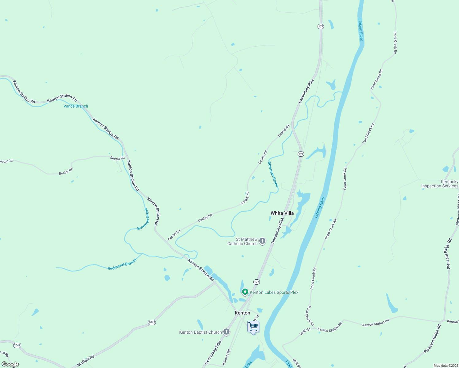 map of restaurants, bars, coffee shops, grocery stores, and more near 13575 Kenton Station Road in Morning View