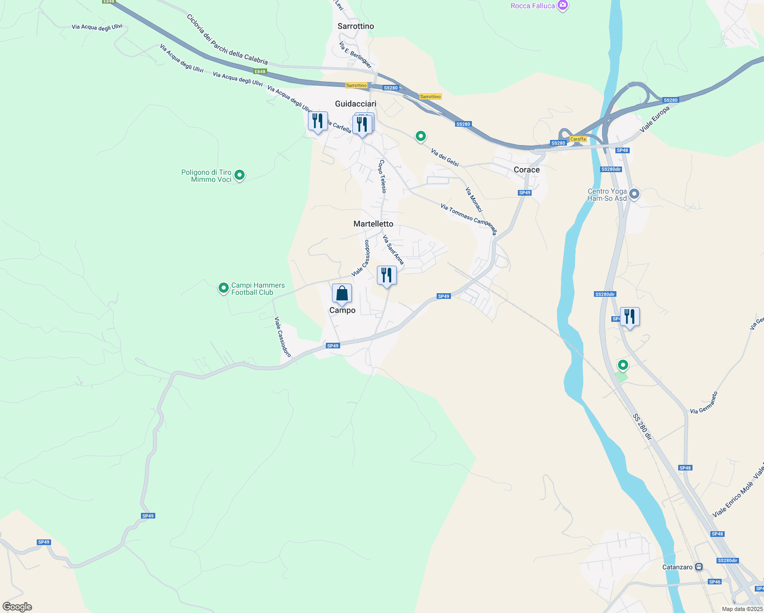 map of restaurants, bars, coffee shops, grocery stores, and more near 60 Via Sant'Anna in Provincia di Catanzaro