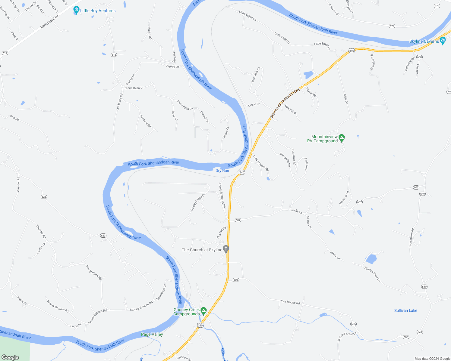 map of restaurants, bars, coffee shops, grocery stores, and more near 262 Tranquil Shores Road in Front Royal