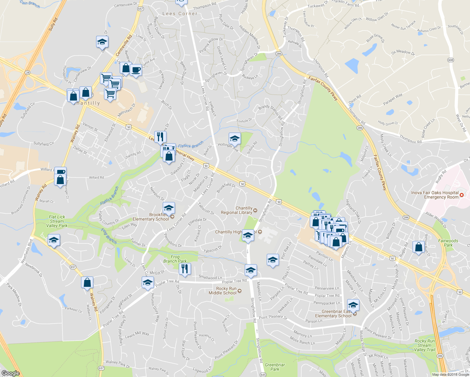 map of restaurants, bars, coffee shops, grocery stores, and more near 4049 Carbury Court in Chantilly