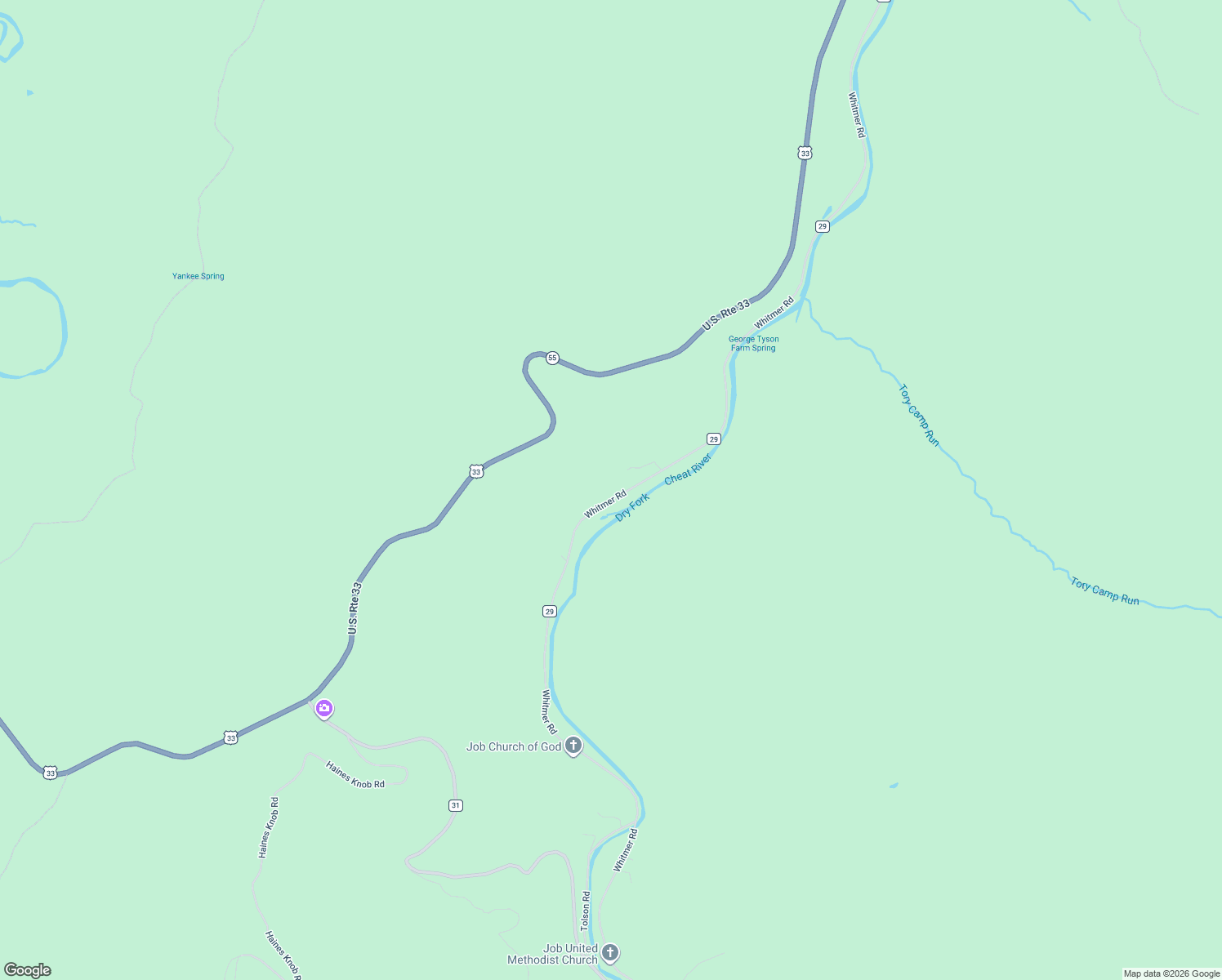 map of restaurants, bars, coffee shops, grocery stores, and more near Whitmer Road in Harman