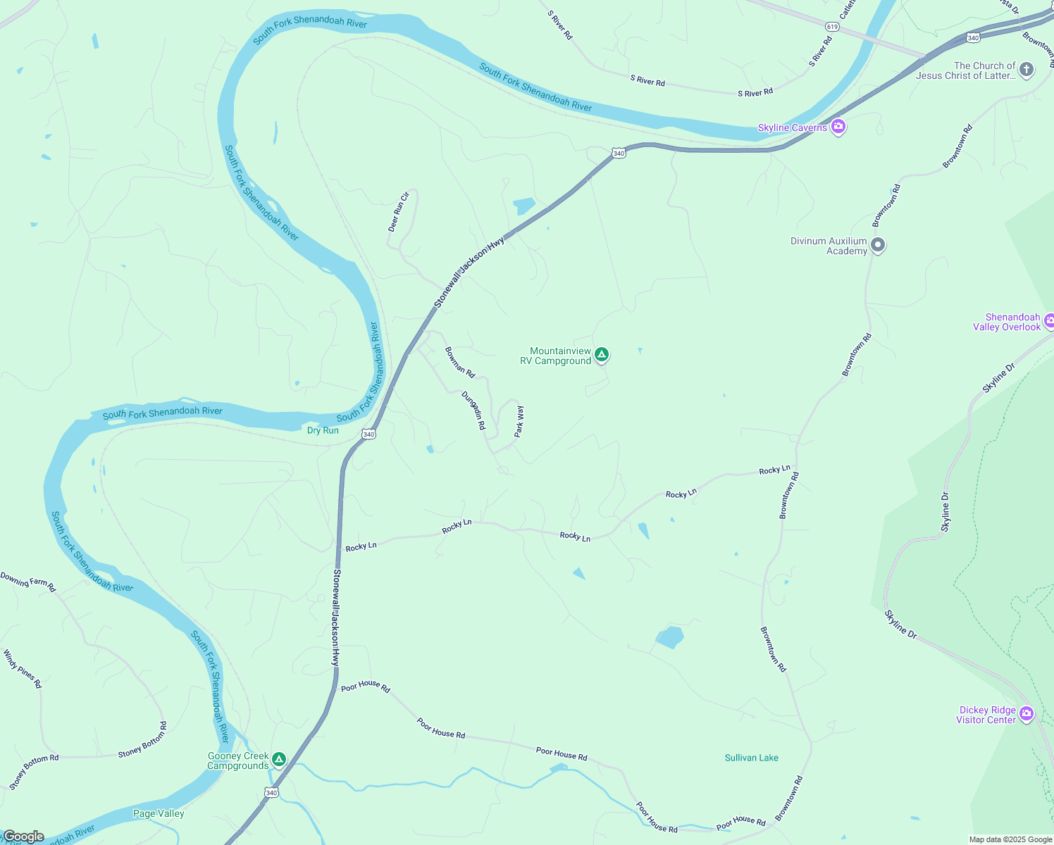 map of restaurants, bars, coffee shops, grocery stores, and more near 148 Park Way in Front Royal