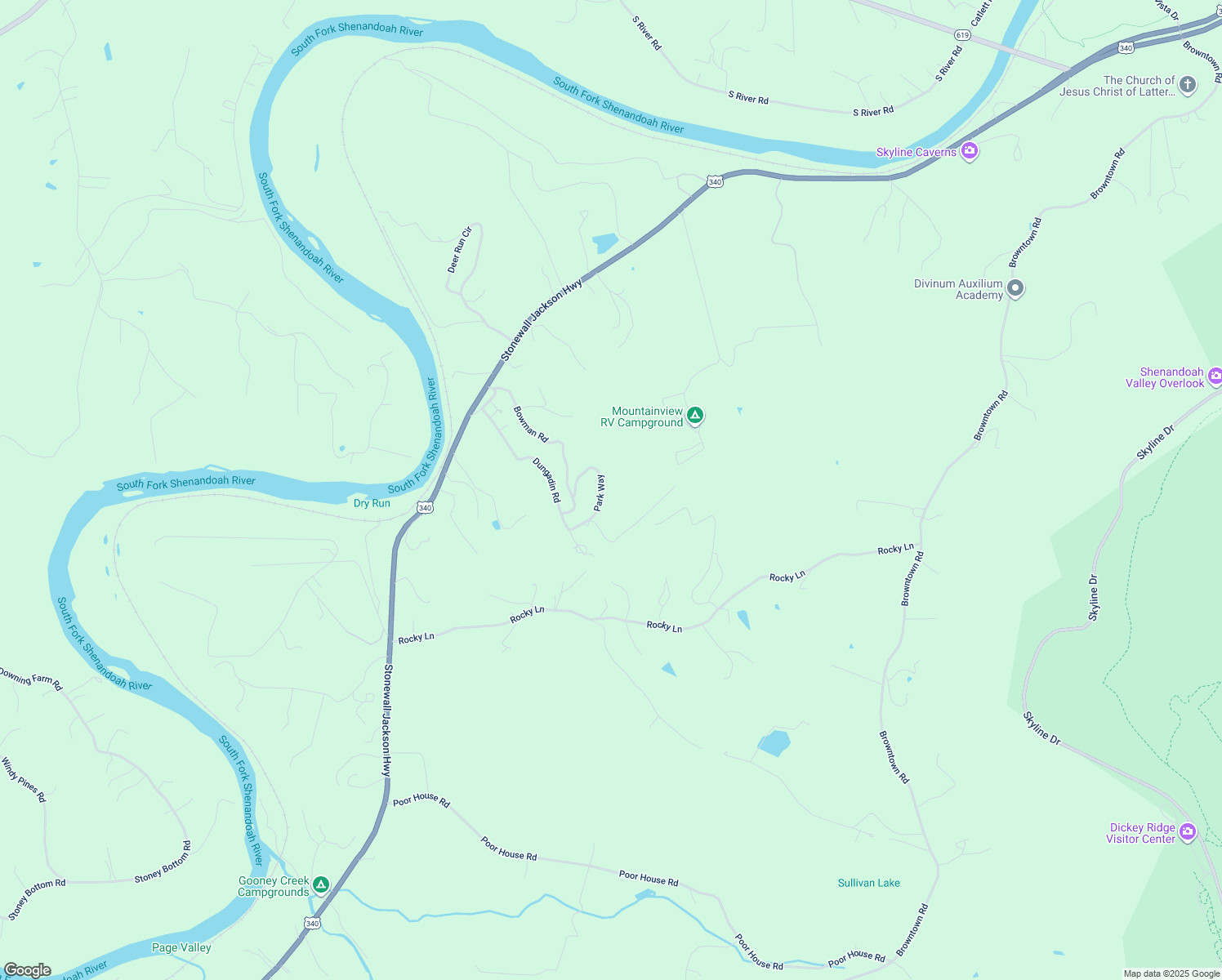 map of restaurants, bars, coffee shops, grocery stores, and more near 148 Park Way in Front Royal
