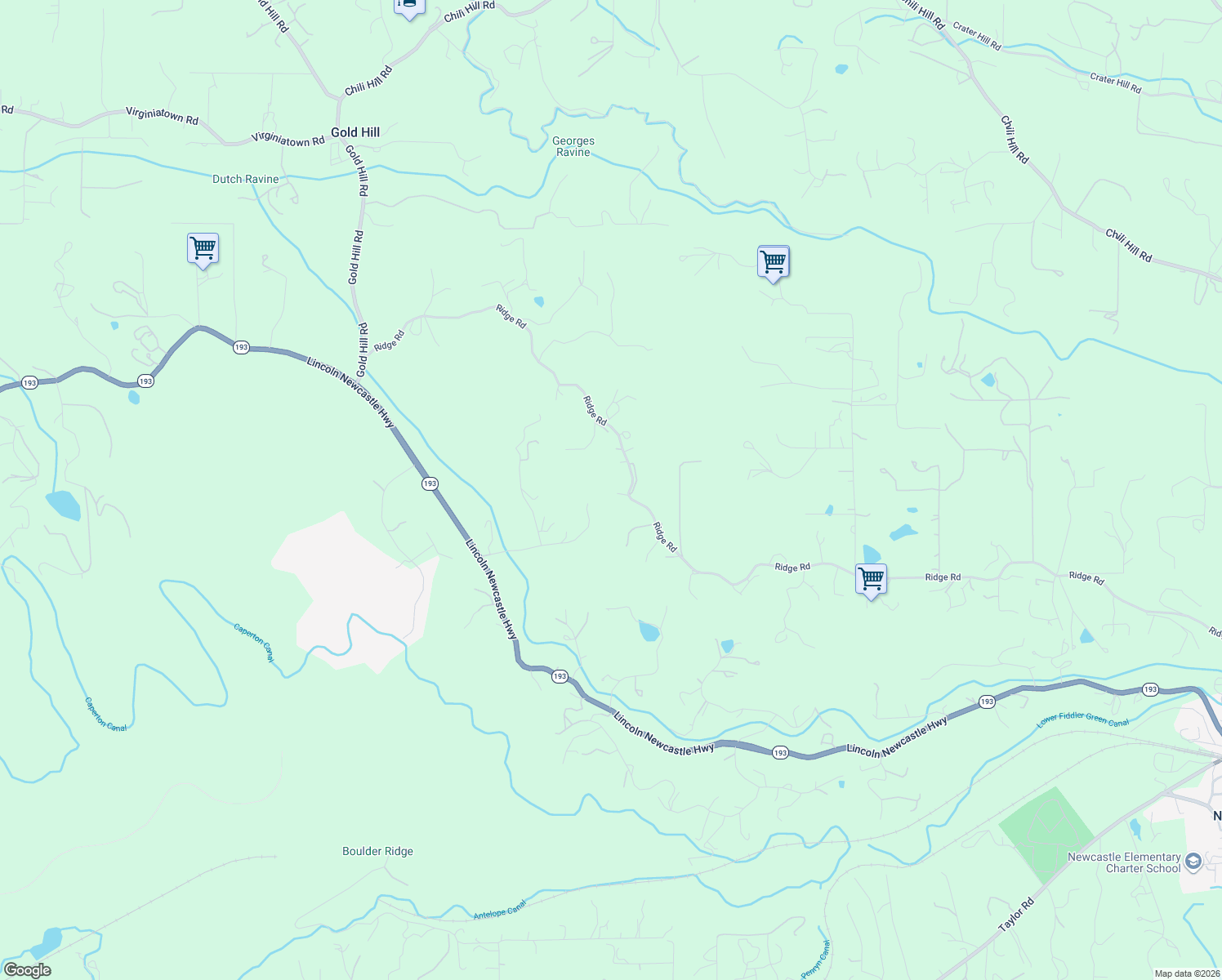 map of restaurants, bars, coffee shops, grocery stores, and more near 7400 Ridge Road in Newcastle