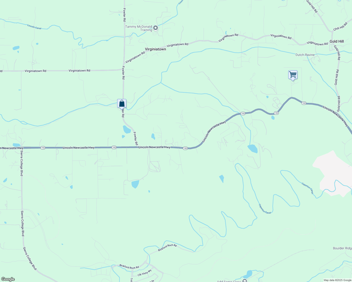 map of restaurants, bars, coffee shops, grocery stores, and more near 5245 California 193 in Newcastle