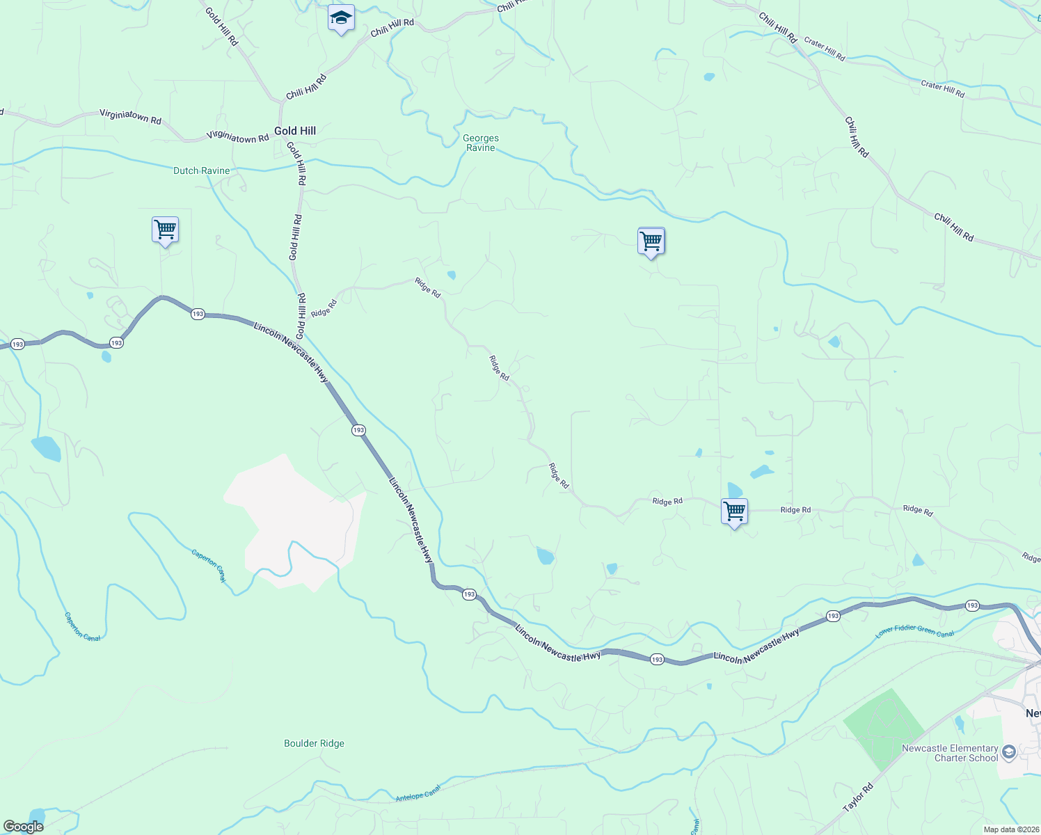 map of restaurants, bars, coffee shops, grocery stores, and more near 7400 Ridge Road in Newcastle