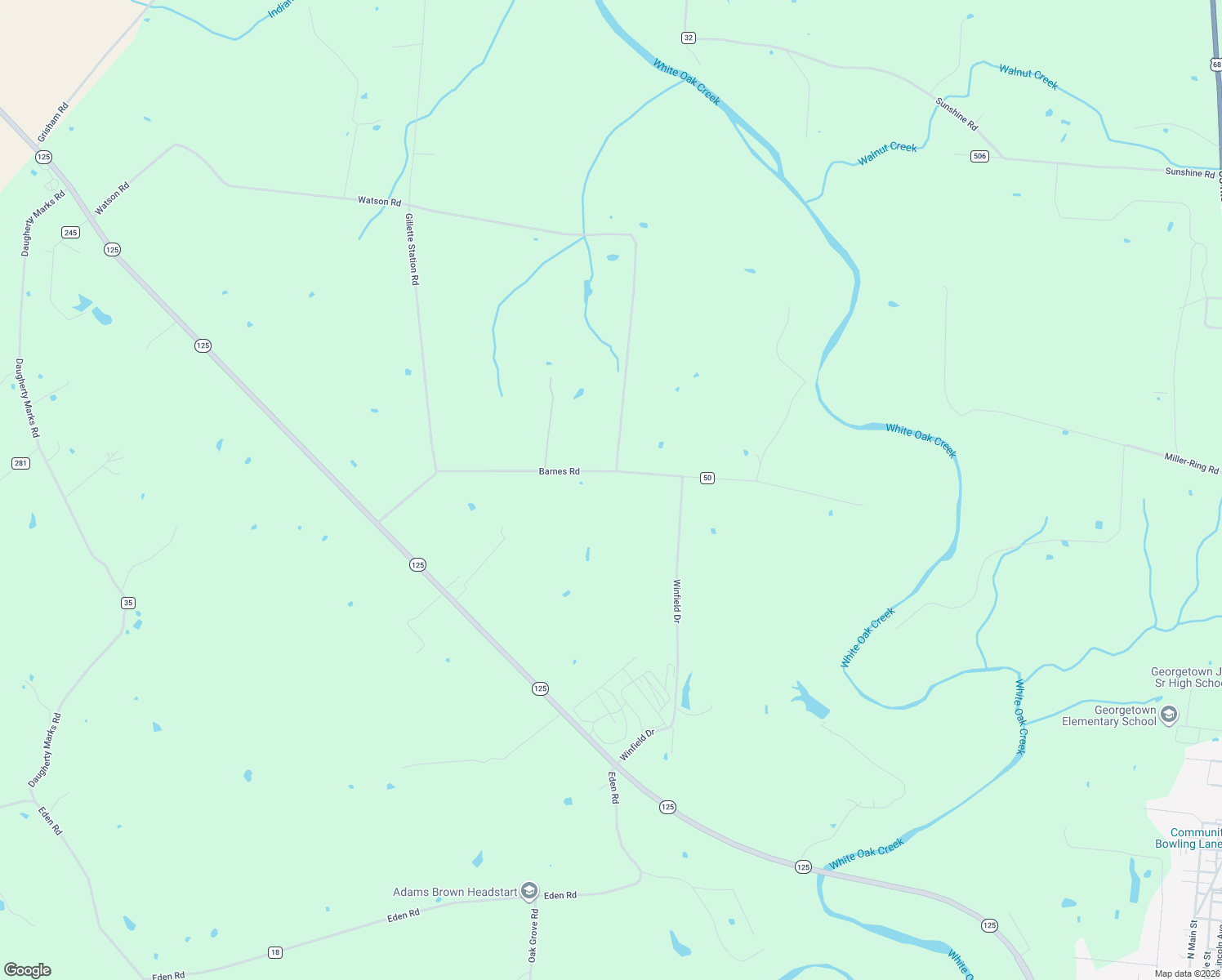 map of restaurants, bars, coffee shops, grocery stores, and more near 3486 Barnes Rd in Georgetown