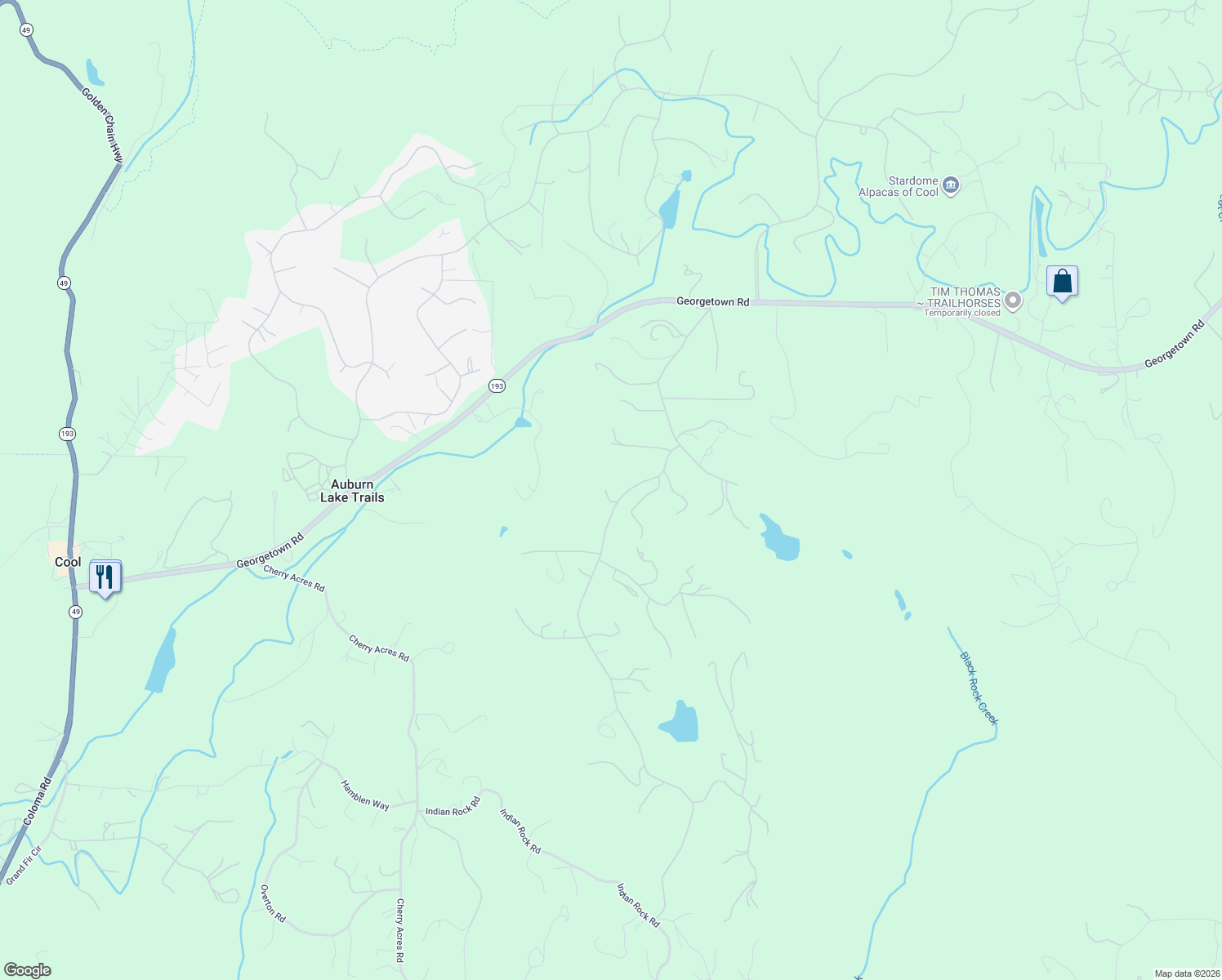 map of restaurants, bars, coffee shops, grocery stores, and more near 3301 Ahwahnee Way in Cool