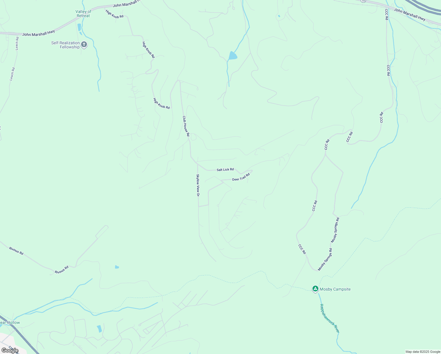 map of restaurants, bars, coffee shops, grocery stores, and more near 18 Rocky Knob Lane in Front Royal