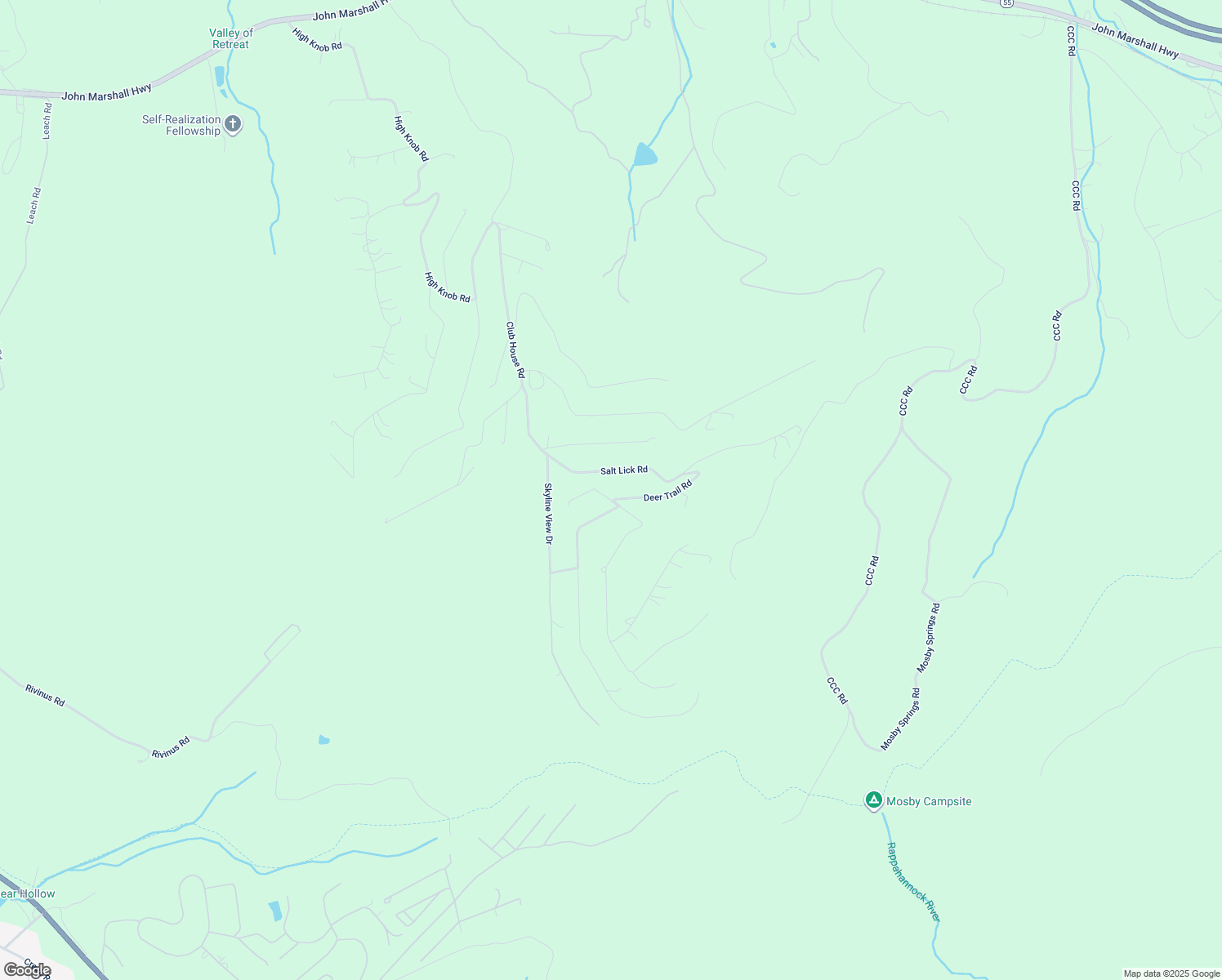 map of restaurants, bars, coffee shops, grocery stores, and more near 18 Rocky Knob Lane in Front Royal