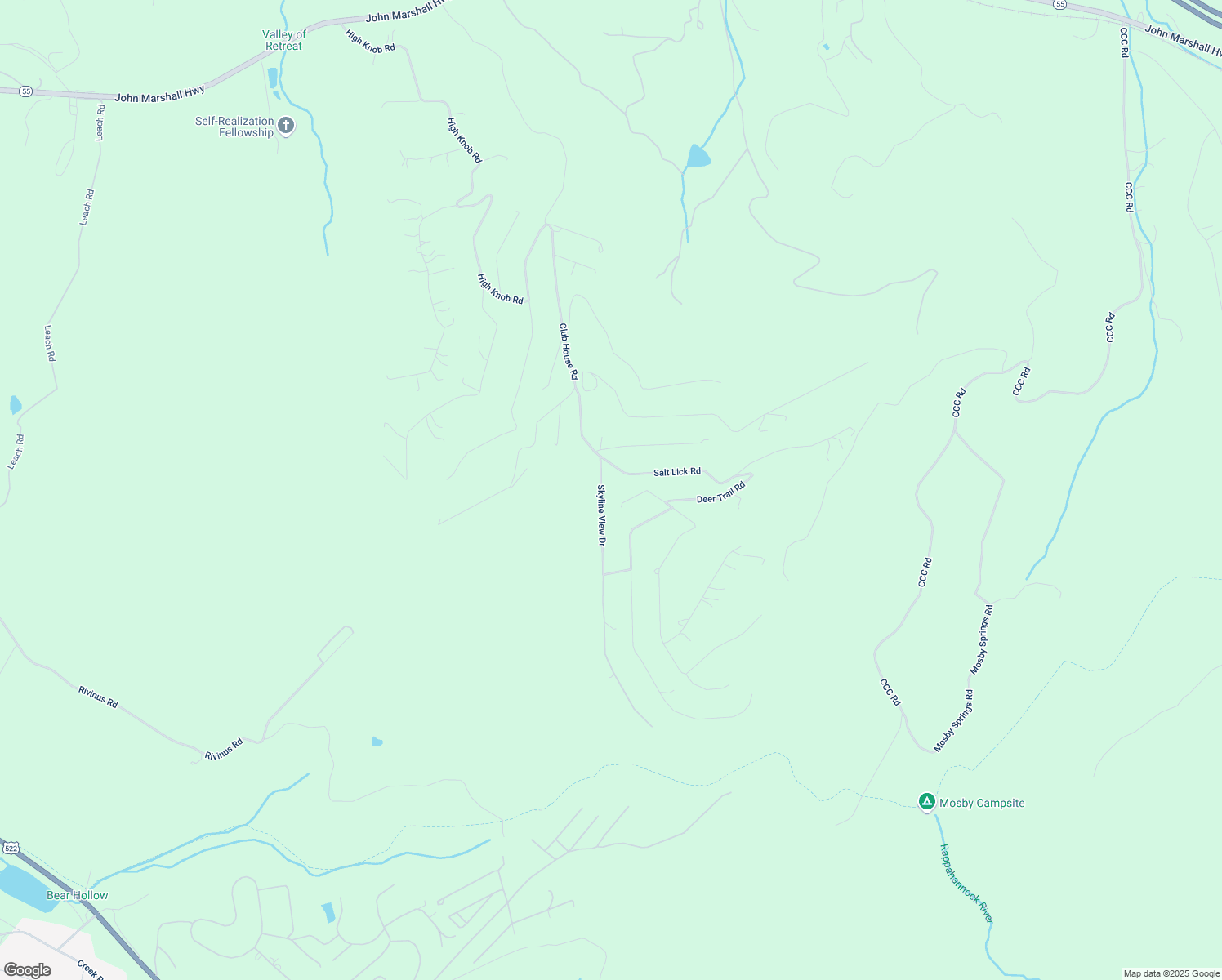 map of restaurants, bars, coffee shops, grocery stores, and more near 85 Skyline View Drive in Front Royal