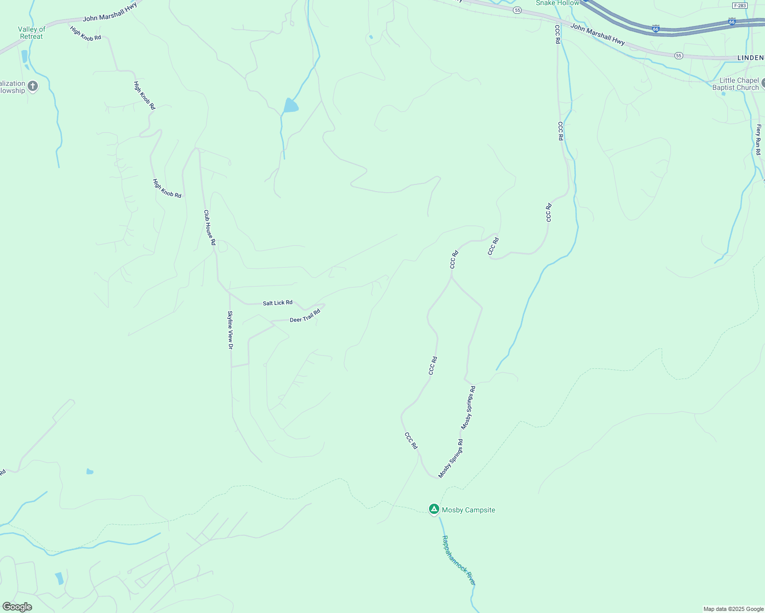 map of restaurants, bars, coffee shops, grocery stores, and more near Thompson Mill Road in Front Royal