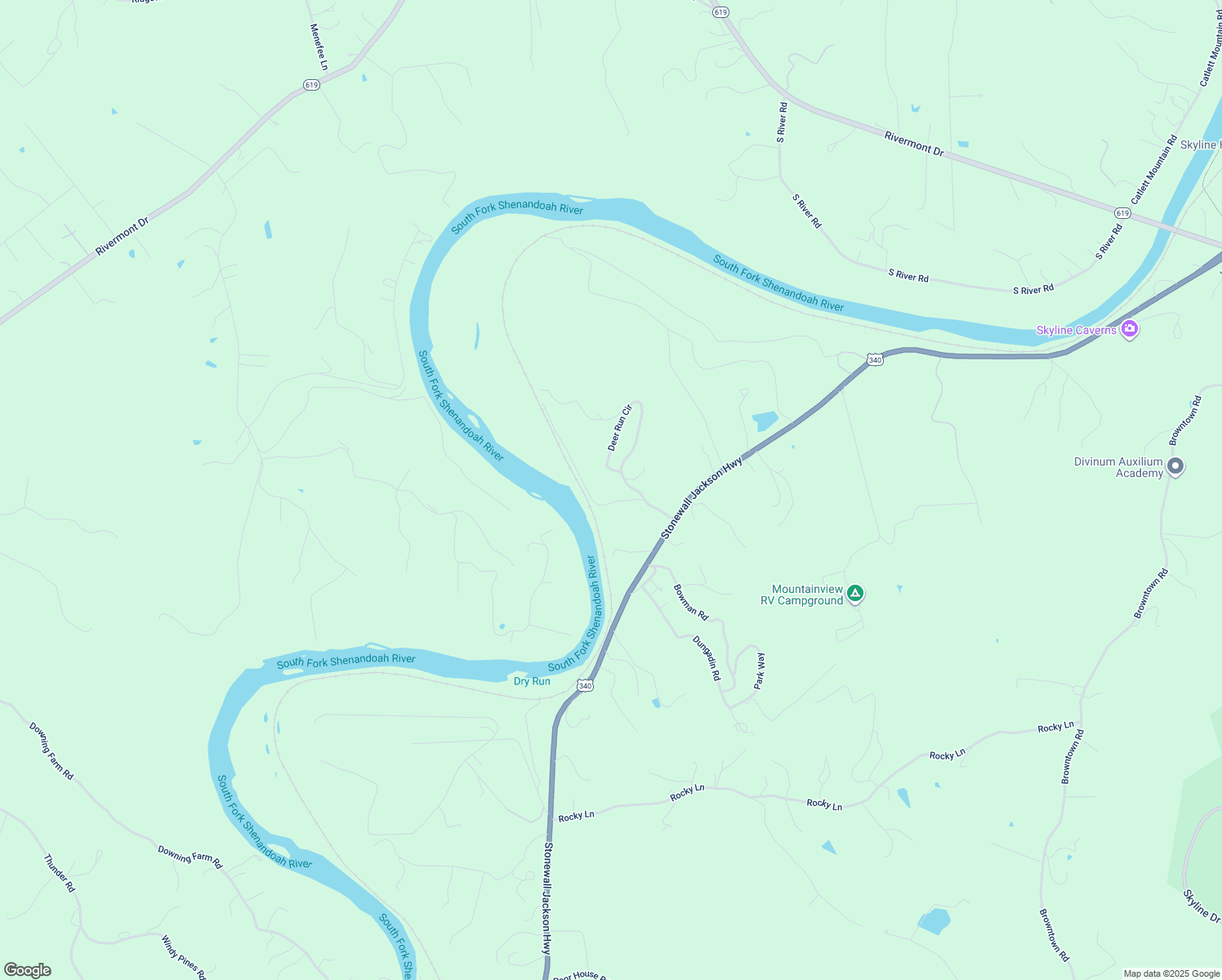 map of restaurants, bars, coffee shops, grocery stores, and more near 542 Deer Run Circle in Front Royal