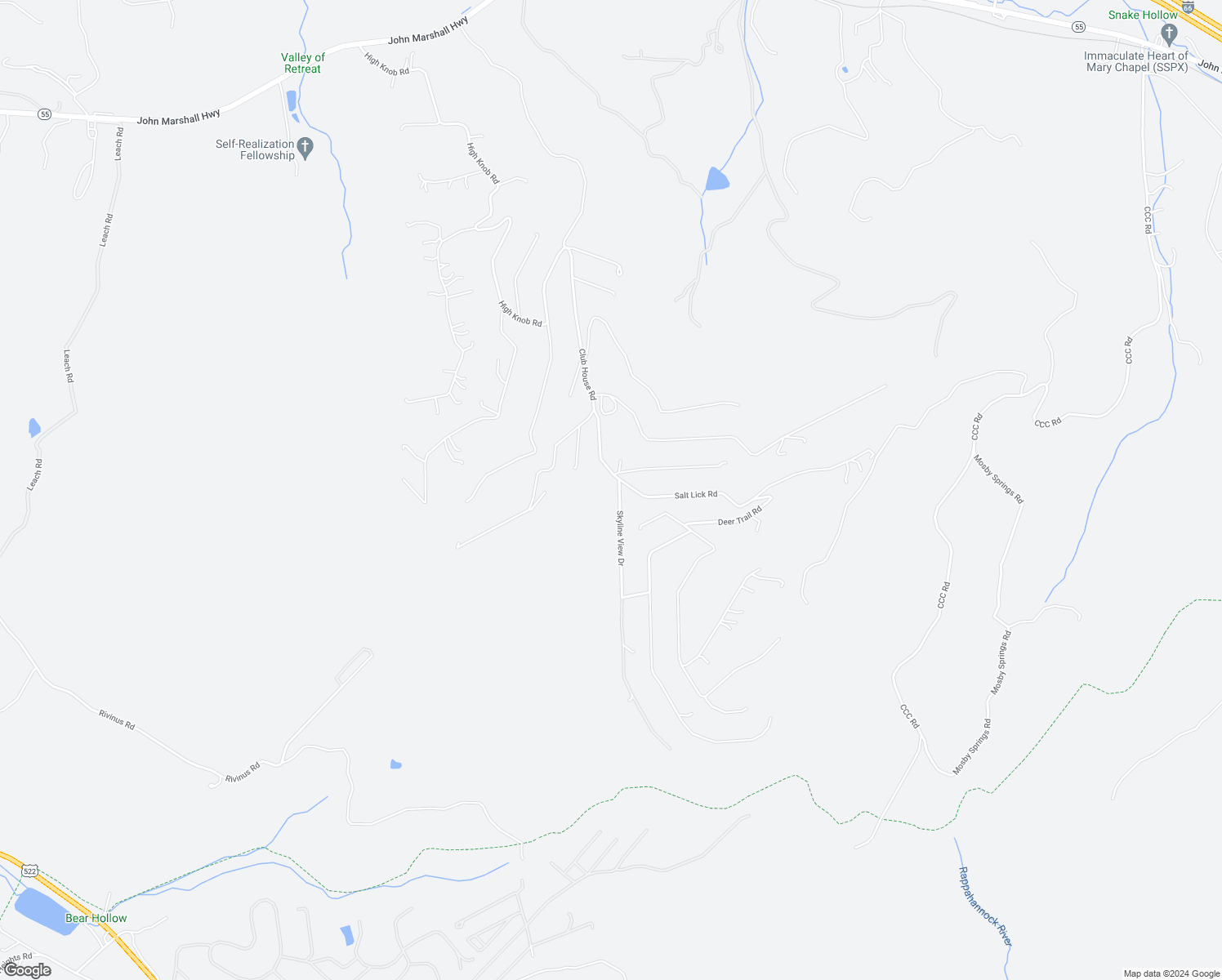 map of restaurants, bars, coffee shops, grocery stores, and more near 24 Skyline View Drive in Front Royal
