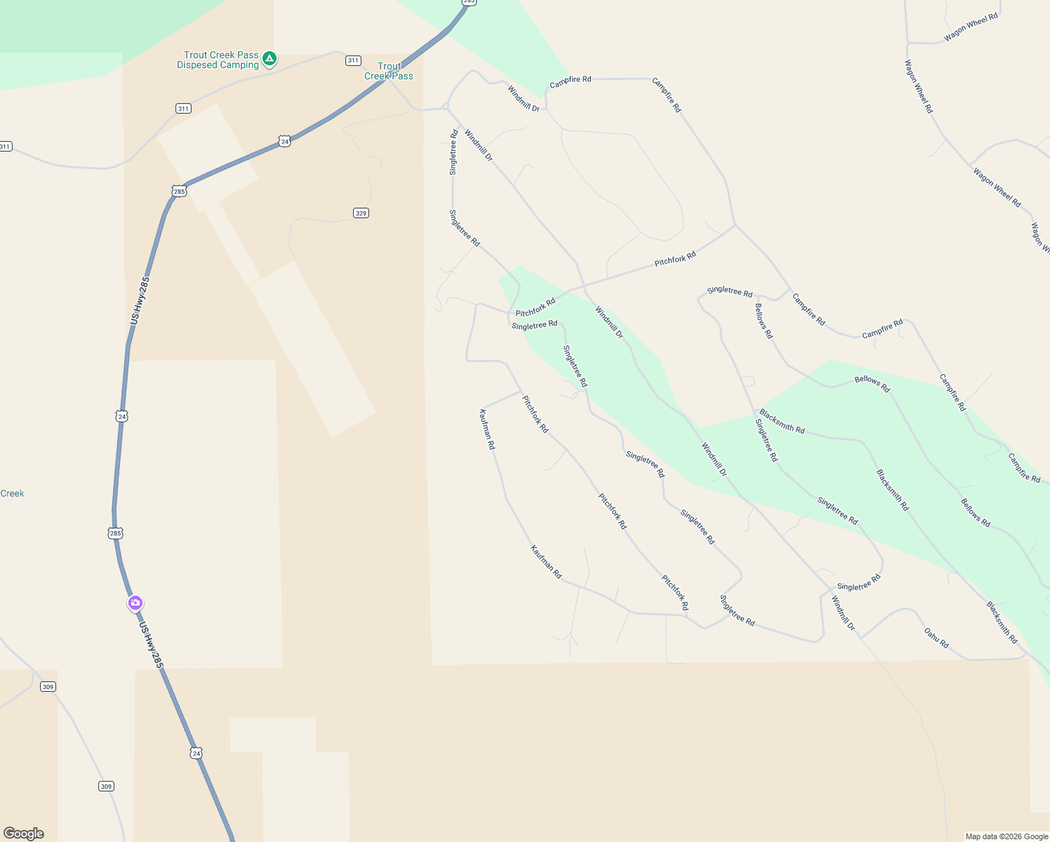 map of restaurants, bars, coffee shops, grocery stores, and more near 1457 Pitchfork Road in Hartsel