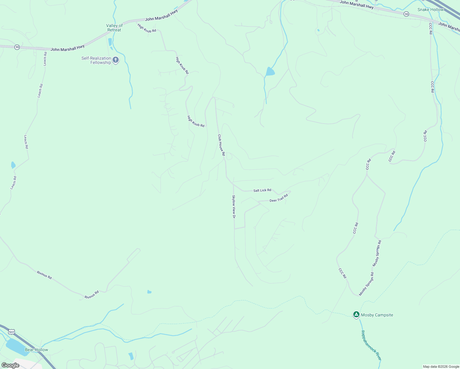 map of restaurants, bars, coffee shops, grocery stores, and more near 24 Skyline View Drive in Front Royal