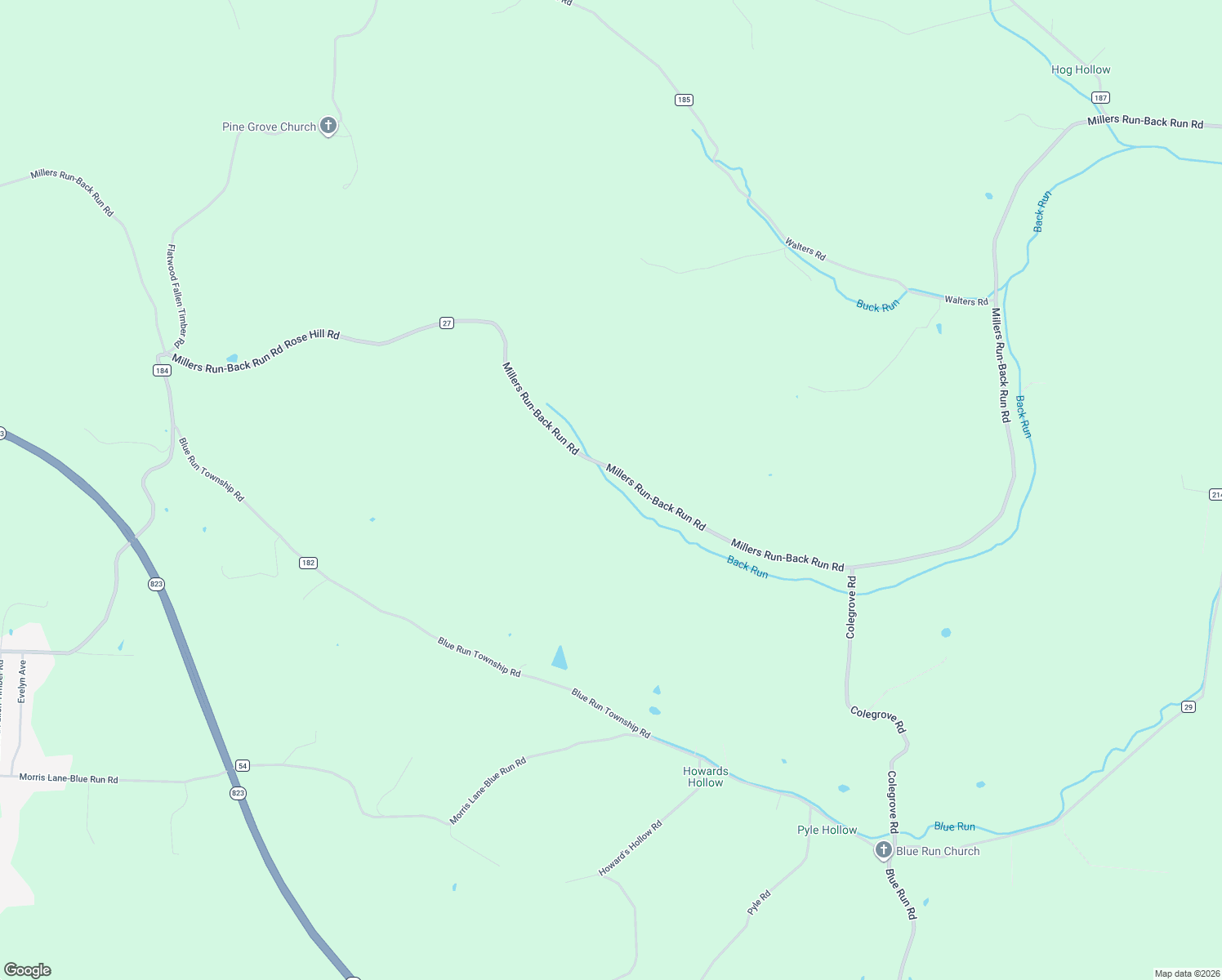 map of restaurants, bars, coffee shops, grocery stores, and more near 3596B Millers Run-Back Run Road in Lucasville