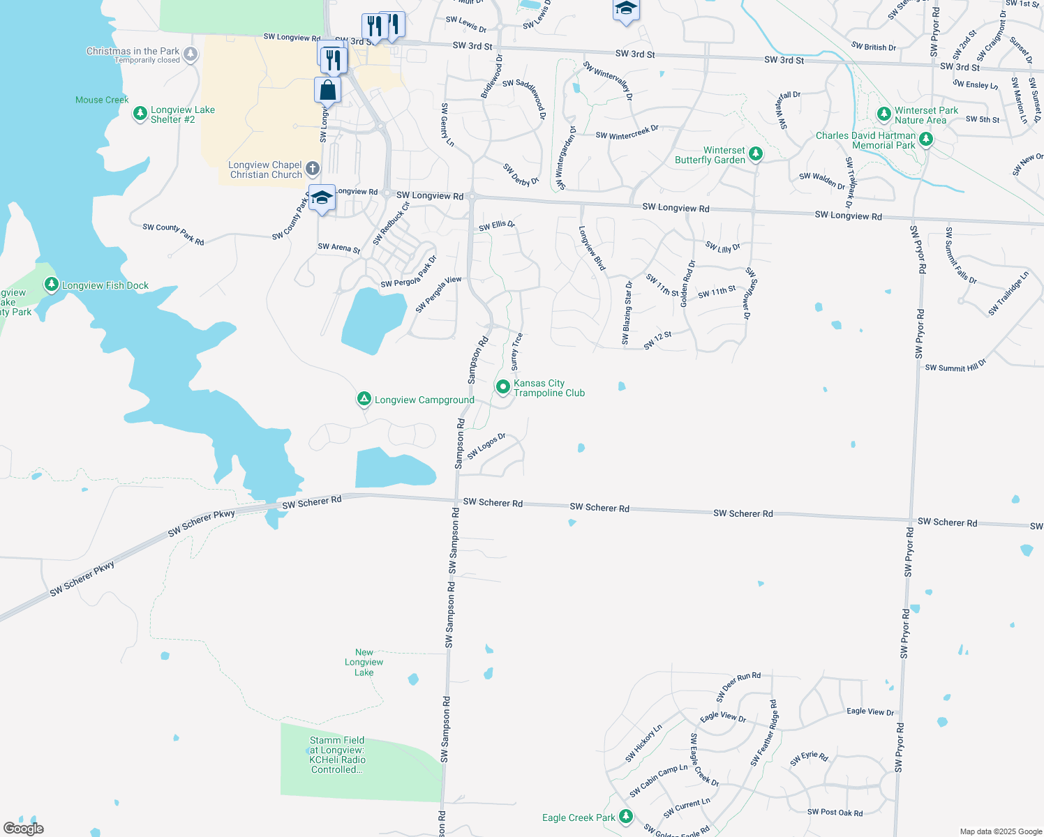 map of restaurants, bars, coffee shops, grocery stores, and more near 1408 Southwest Antiquity Drive in Lee's Summit