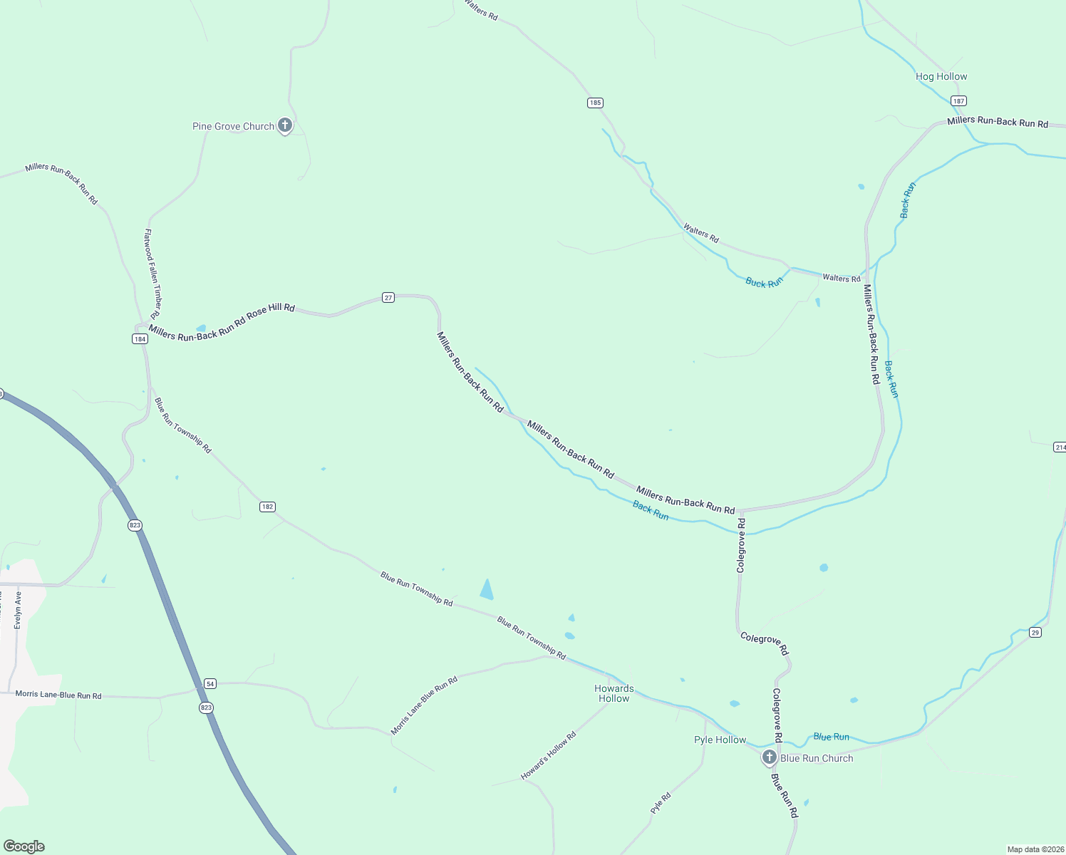 map of restaurants, bars, coffee shops, grocery stores, and more near 3596B Millers Run-Back Run Road in Lucasville
