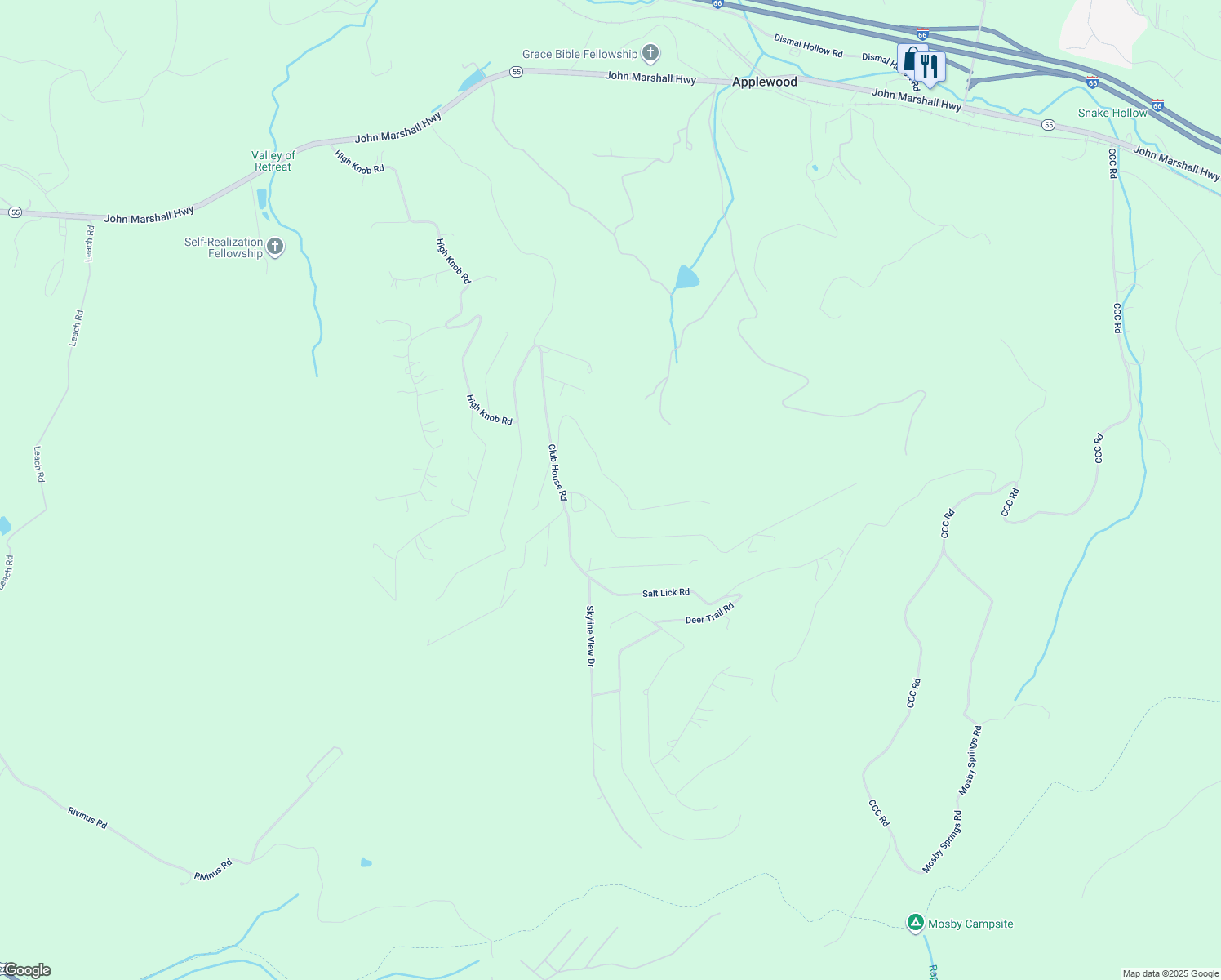map of restaurants, bars, coffee shops, grocery stores, and more near 378 Split Rail Road in Front Royal