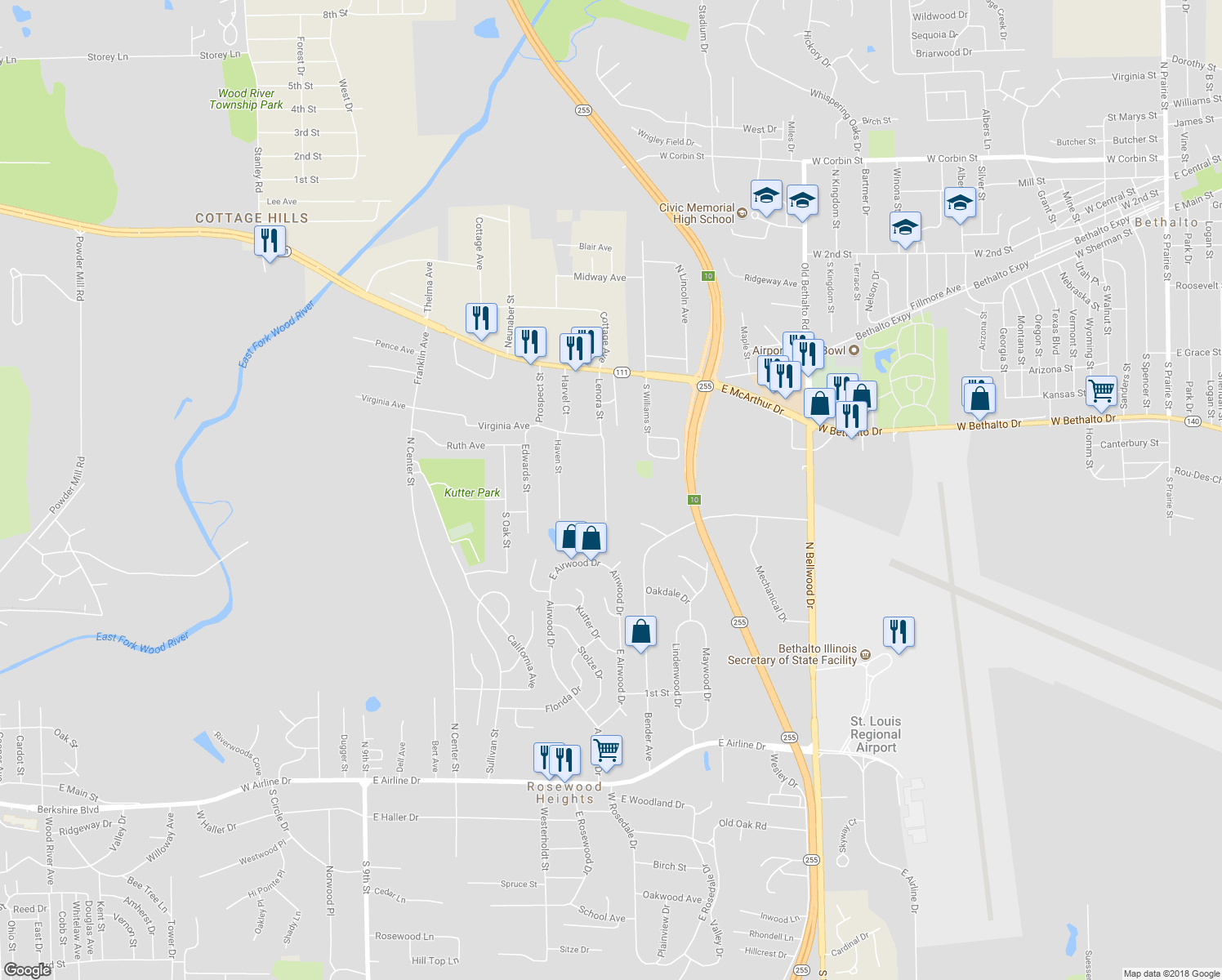 map of restaurants, bars, coffee shops, grocery stores, and more near 161 Lenora Street in Rosewood Heights