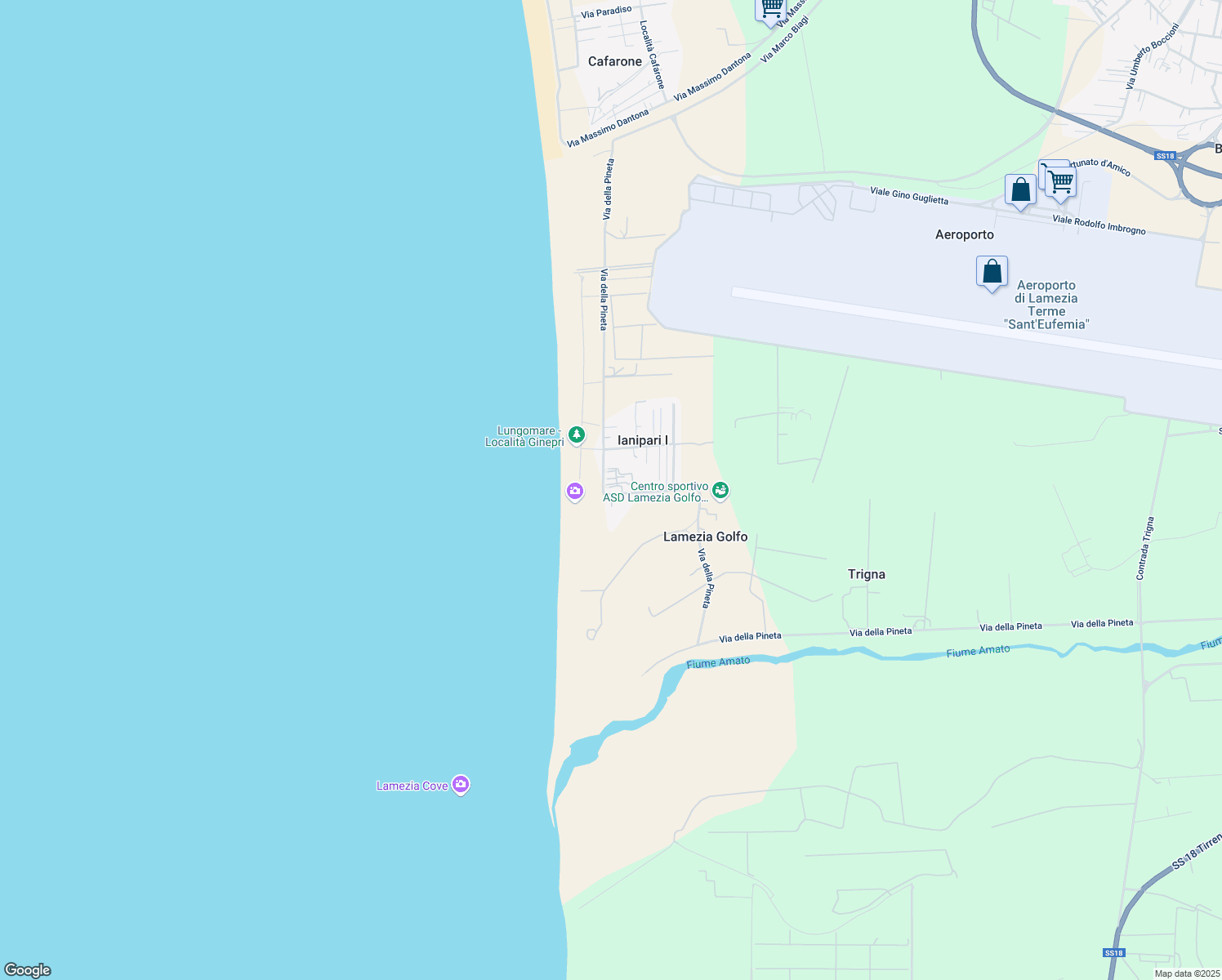 map of restaurants, bars, coffee shops, grocery stores, and more near Via della Pineta in Ianipari I