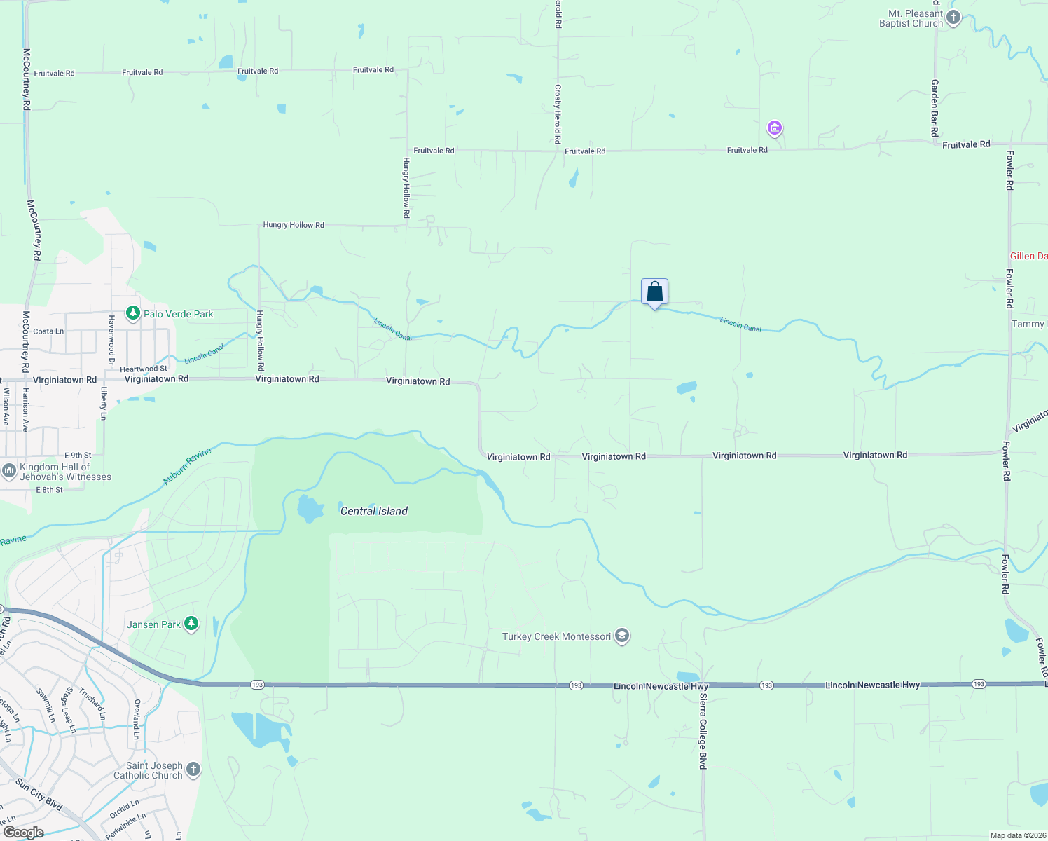 map of restaurants, bars, coffee shops, grocery stores, and more near 1935 Virginiatown Road in Lincoln