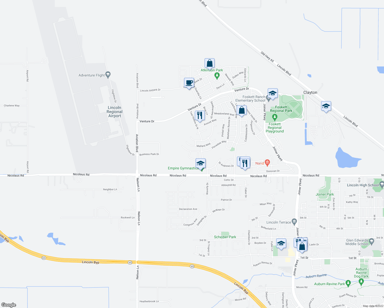 map of restaurants, bars, coffee shops, grocery stores, and more near 1334 Canvasback Cir in Lincoln