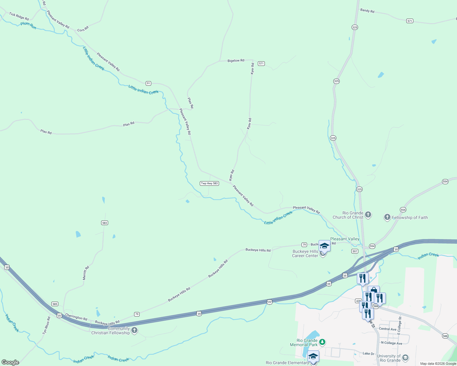 map of restaurants, bars, coffee shops, grocery stores, and more near 1163 Pleasant Valley Road in Vinton
